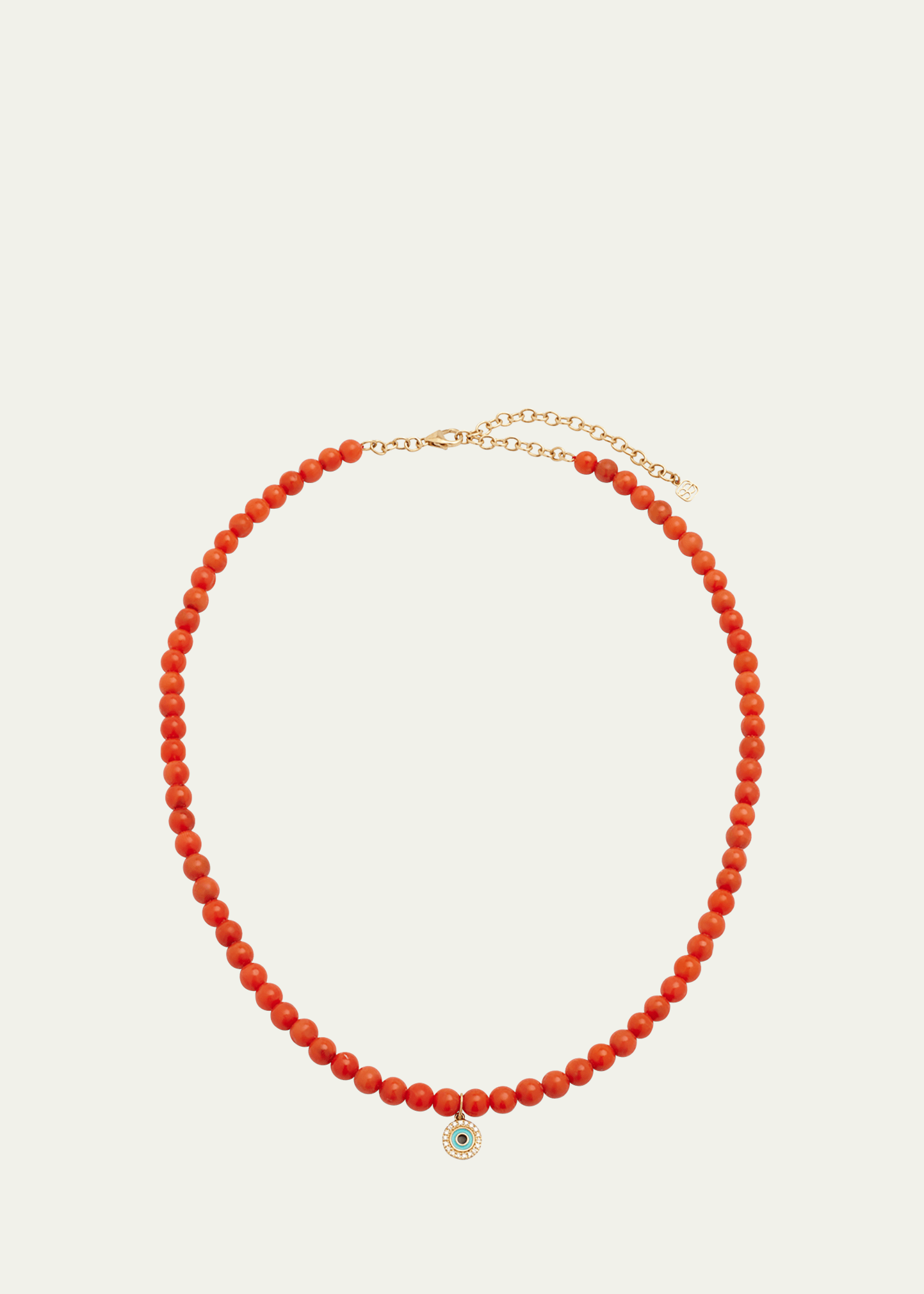 Sydney Evan Evil Eye 14kt Gold And Coral Beaded Necklace With Diamonds In Red