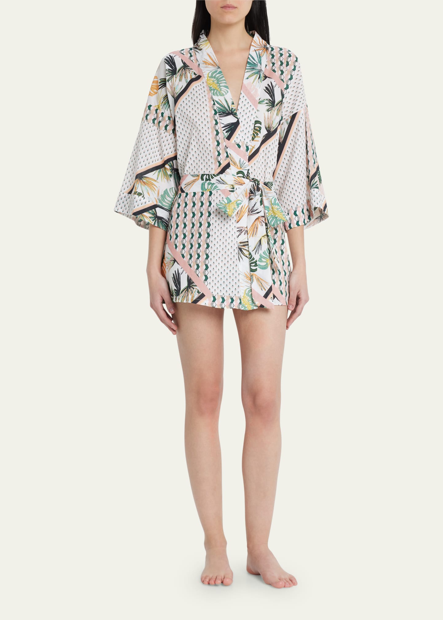 Andine Valentina 3/4-Sleeve Patchwork-Print Kimono