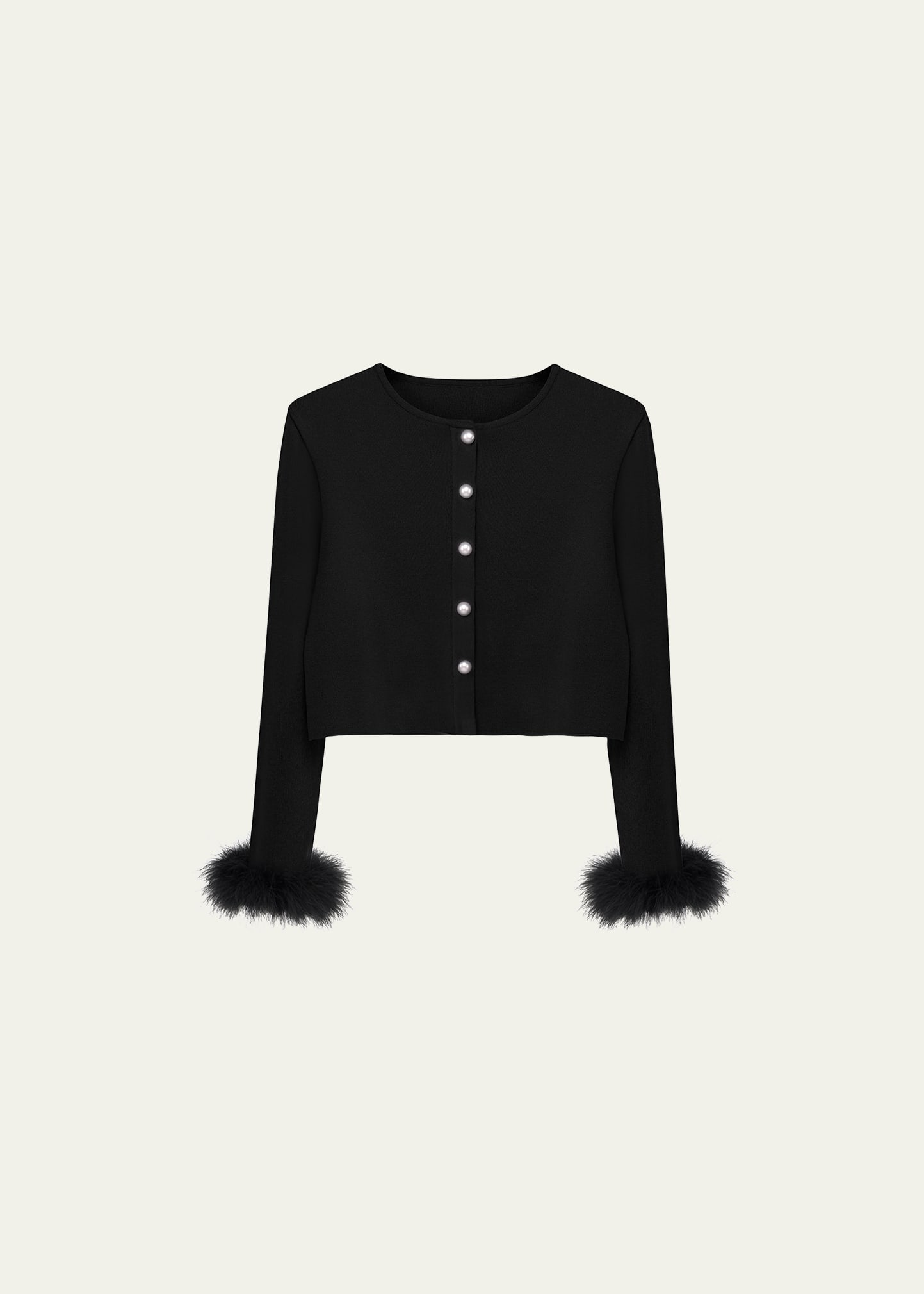 Shop Sleeper Cropped Feather-trim Cardigan In Black