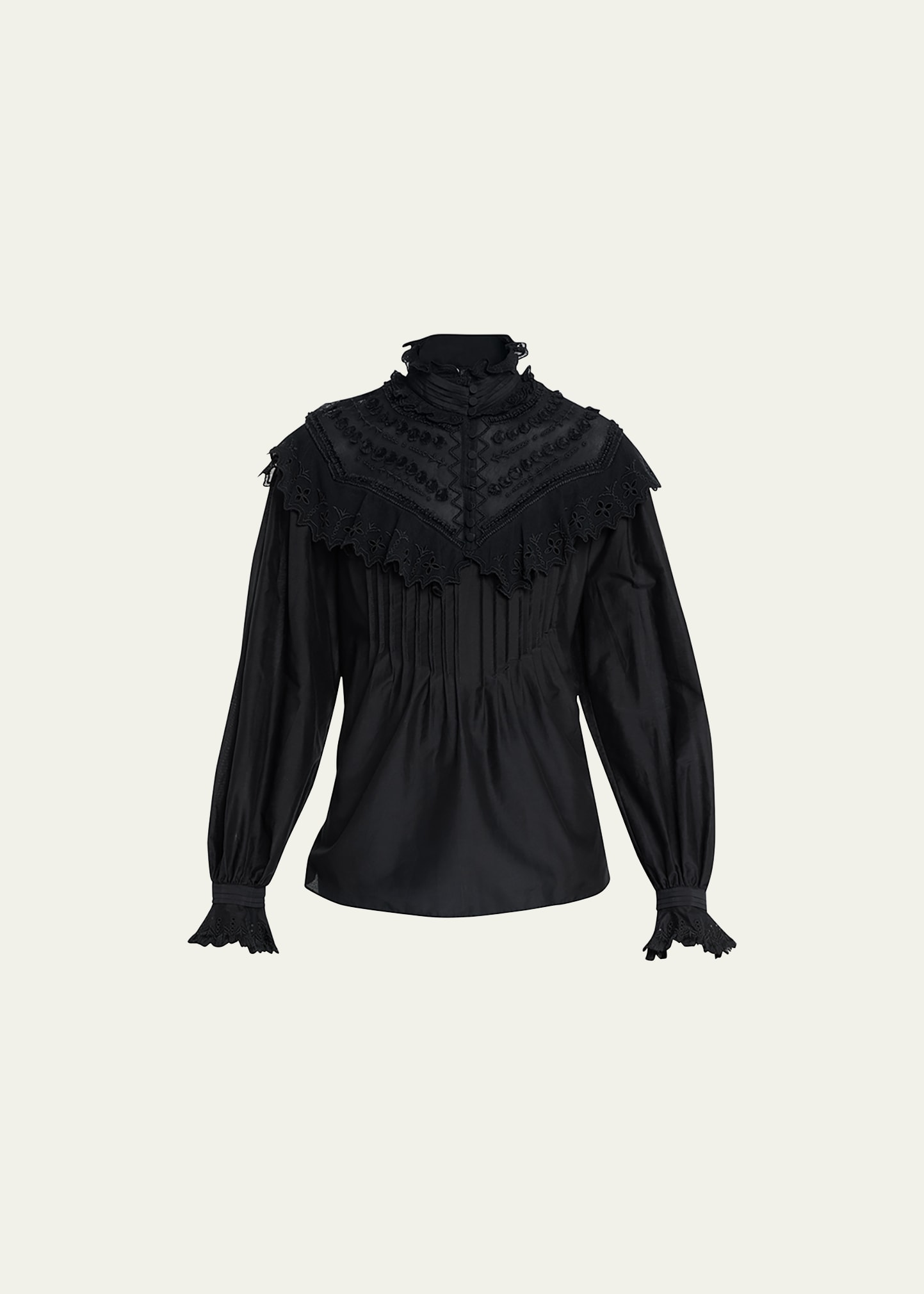 Kobi Halperin Athena Embroidered Pintuck Blouse In Black