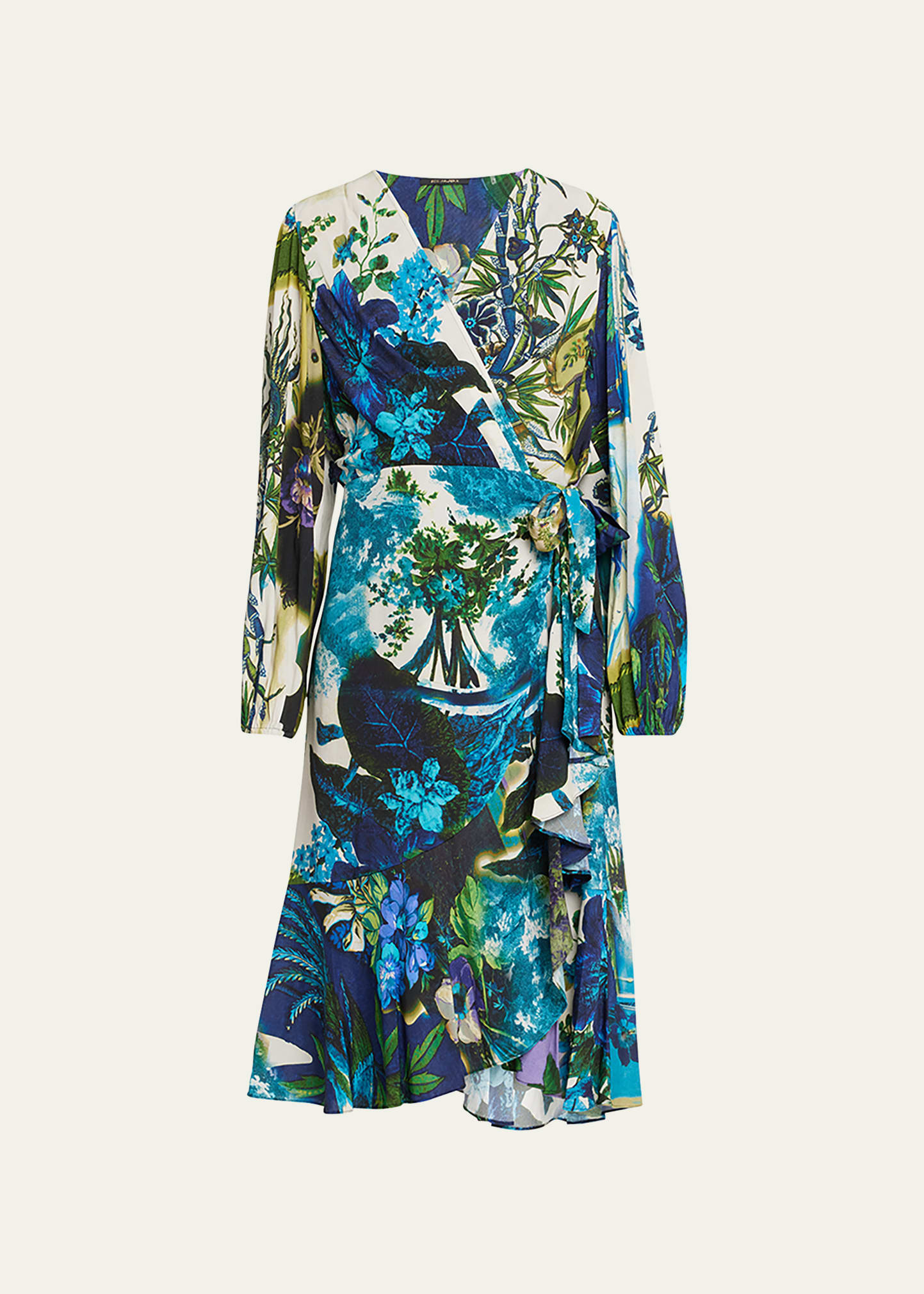 Zuri Floral-Print Blouson-Sleeve Midi Dress
