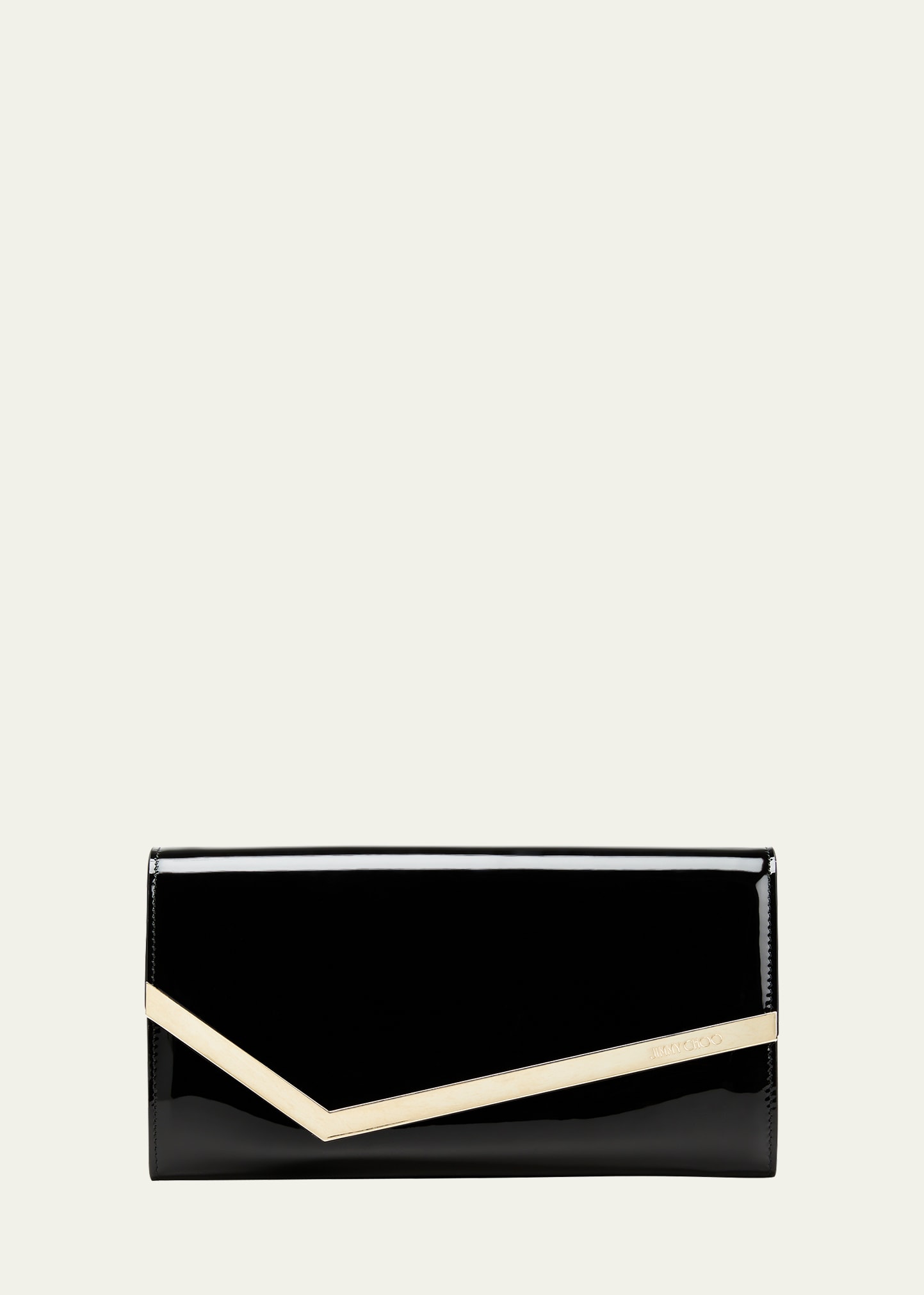 Jimmy Choo Emmie Patent Leather Clutch Bag In Black Light Gold