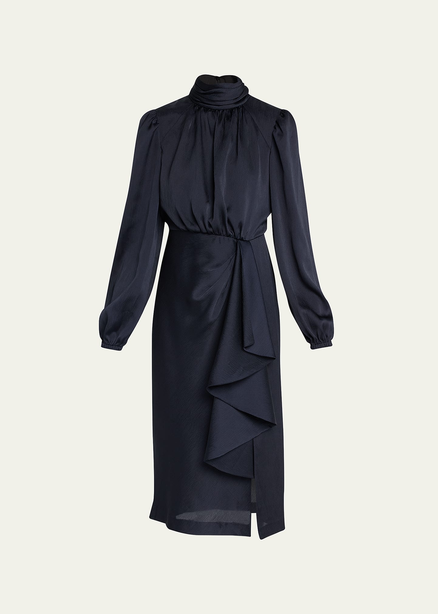 Blouson-Sleeve Sarong Midi Dress
