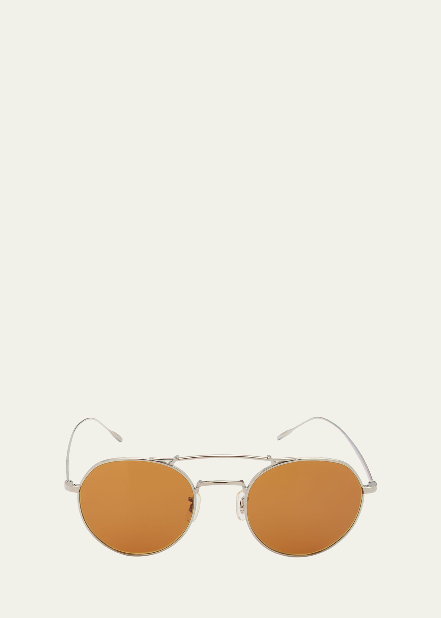 Oliver Peoples Reymont Titanium Double-bridge Round Sunglasses In Brown