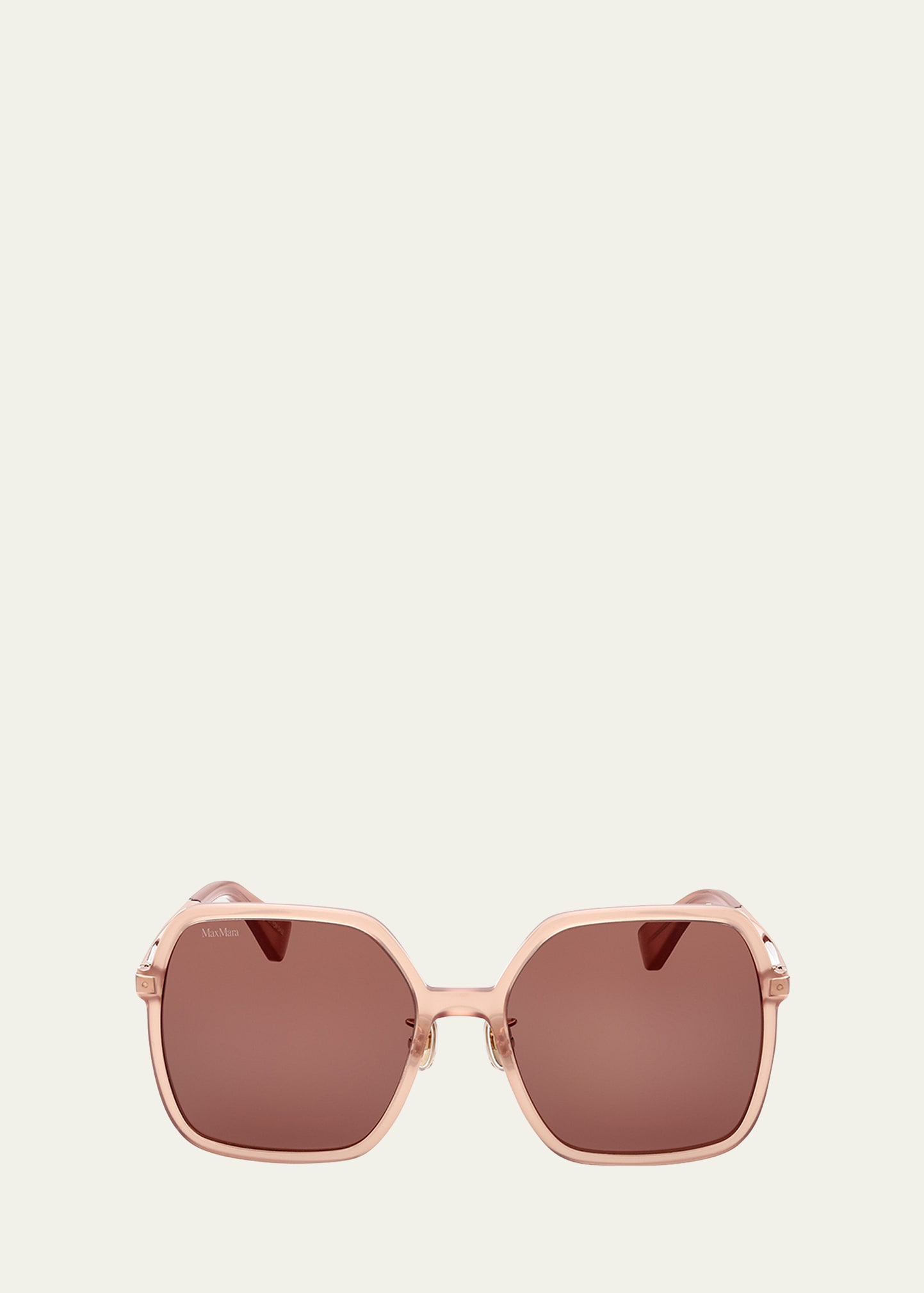 Shop Max Mara Mixed-media Square Sunglasses In Shiny Milky Nude