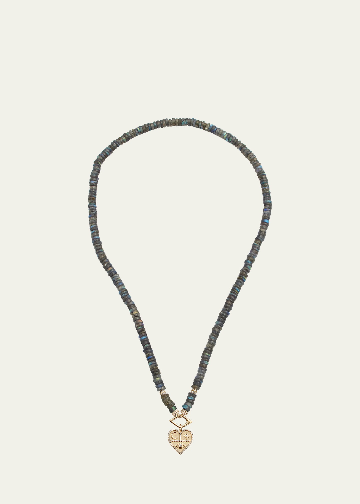 14K Diamond and Labradorite Necklace with Icon Heart Charm