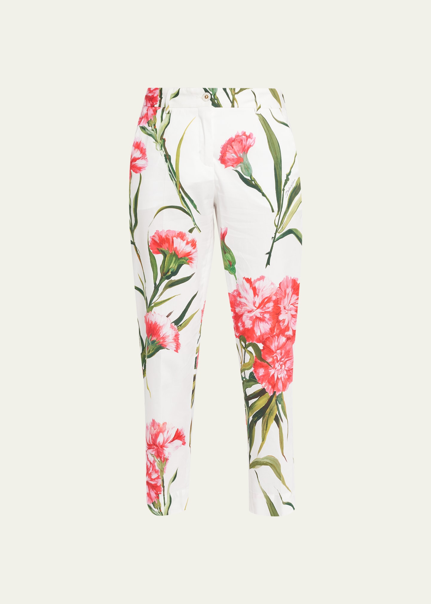 Dolce & Gabbana Carnation Print Stretch Cotton Crop Pants In Natwhite