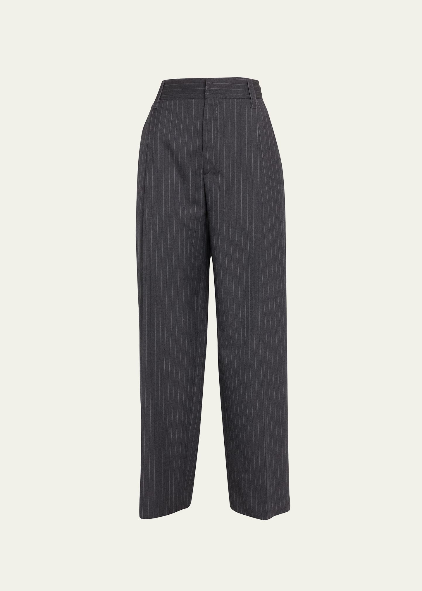 Pinstripe Mid-Rise Pleat Front Trousers