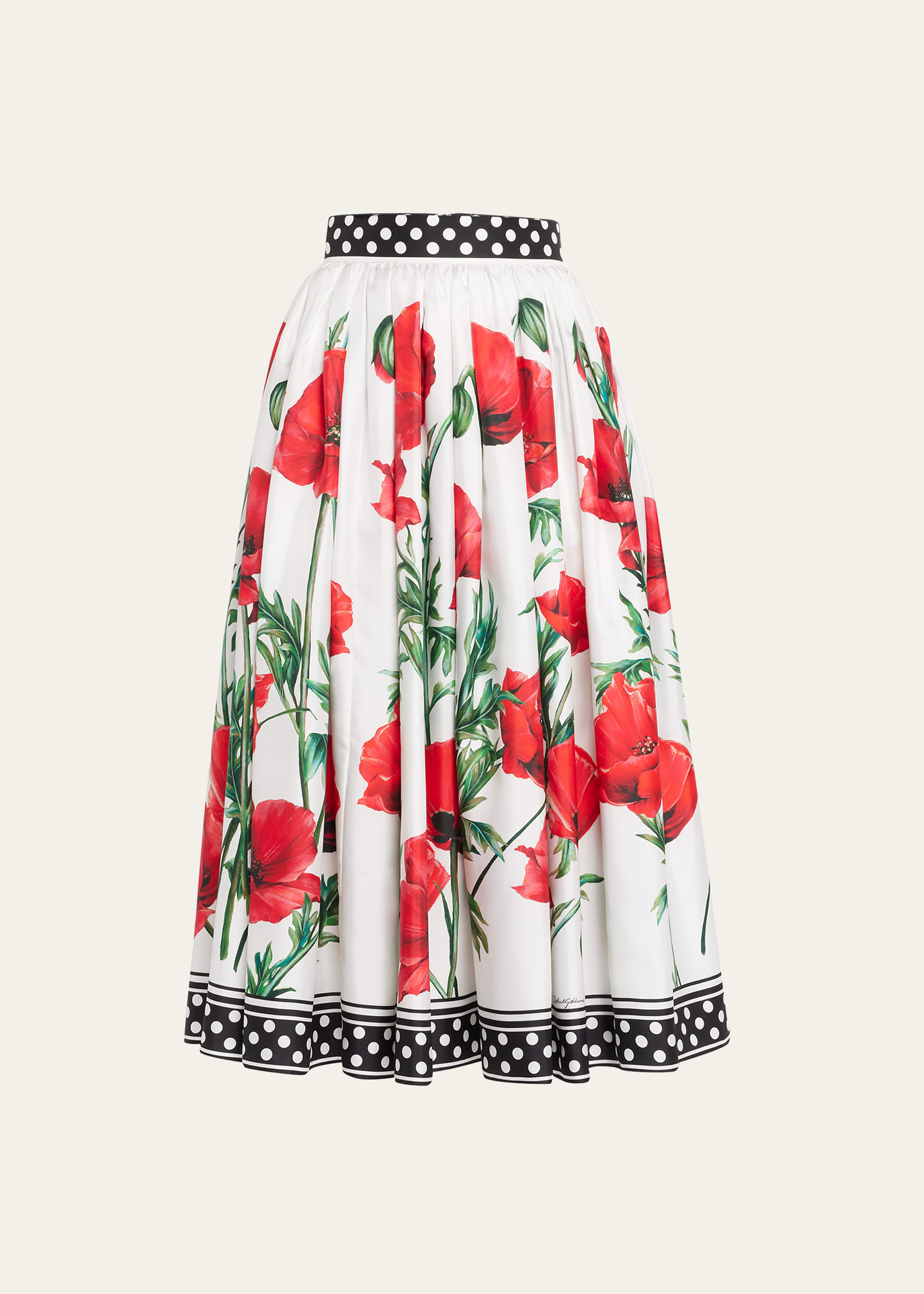 Dolce & Gabbana Silk Printed Midi Skirt In Natwhite