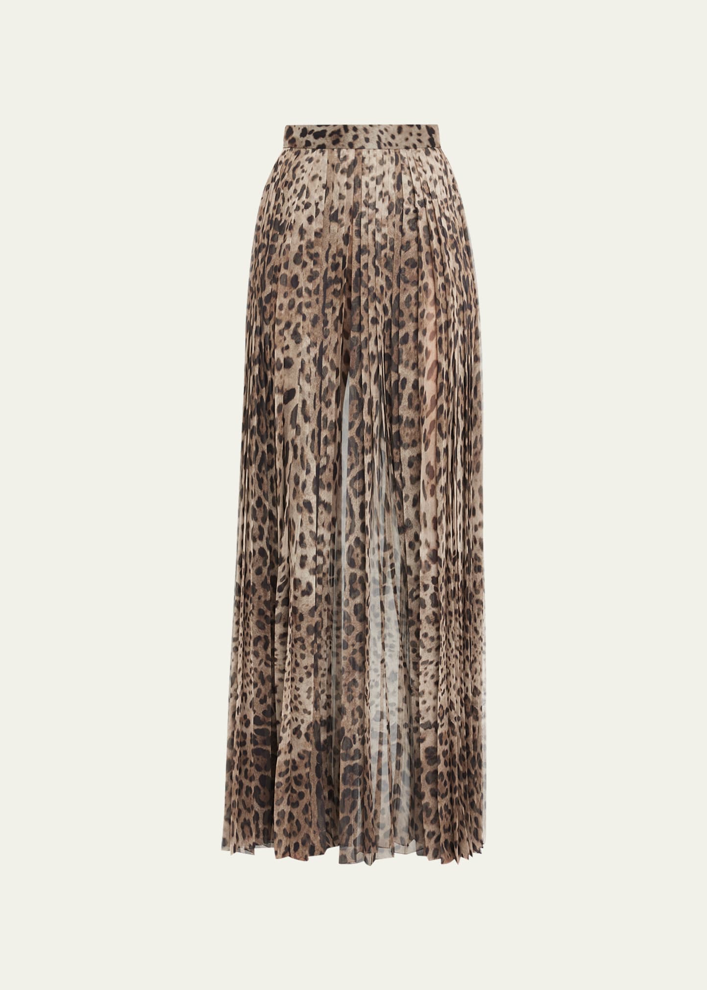 Dolce & Gabbana Leopard Print Wide Chiffon Pants In Lightbrown