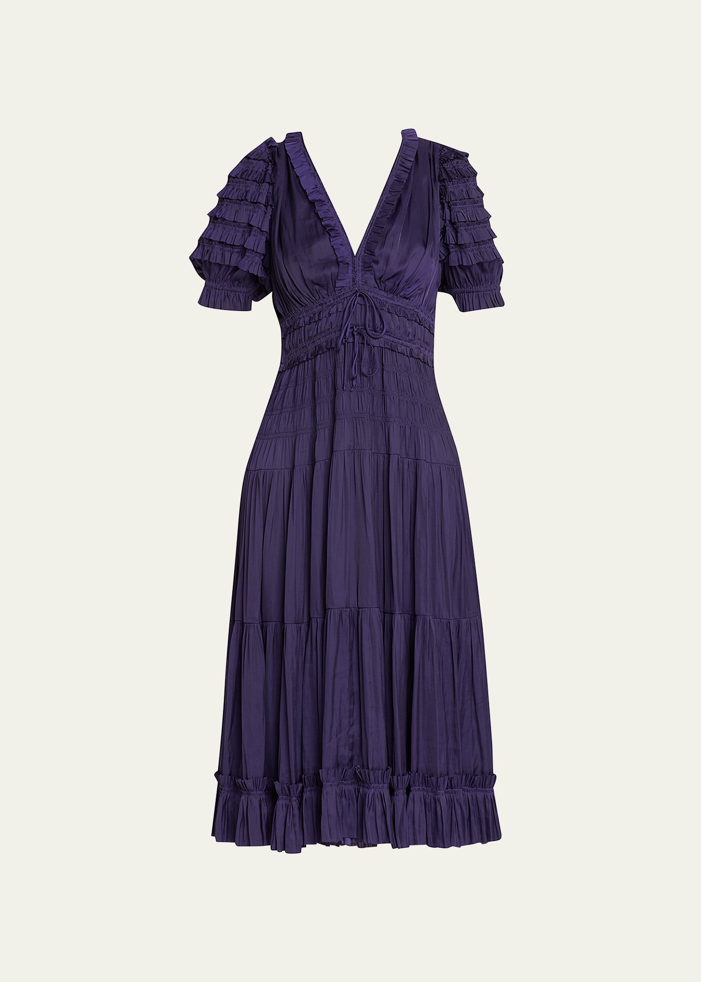 Ulla Johnson Carine Plisse V-neck Midi Dress In Lago