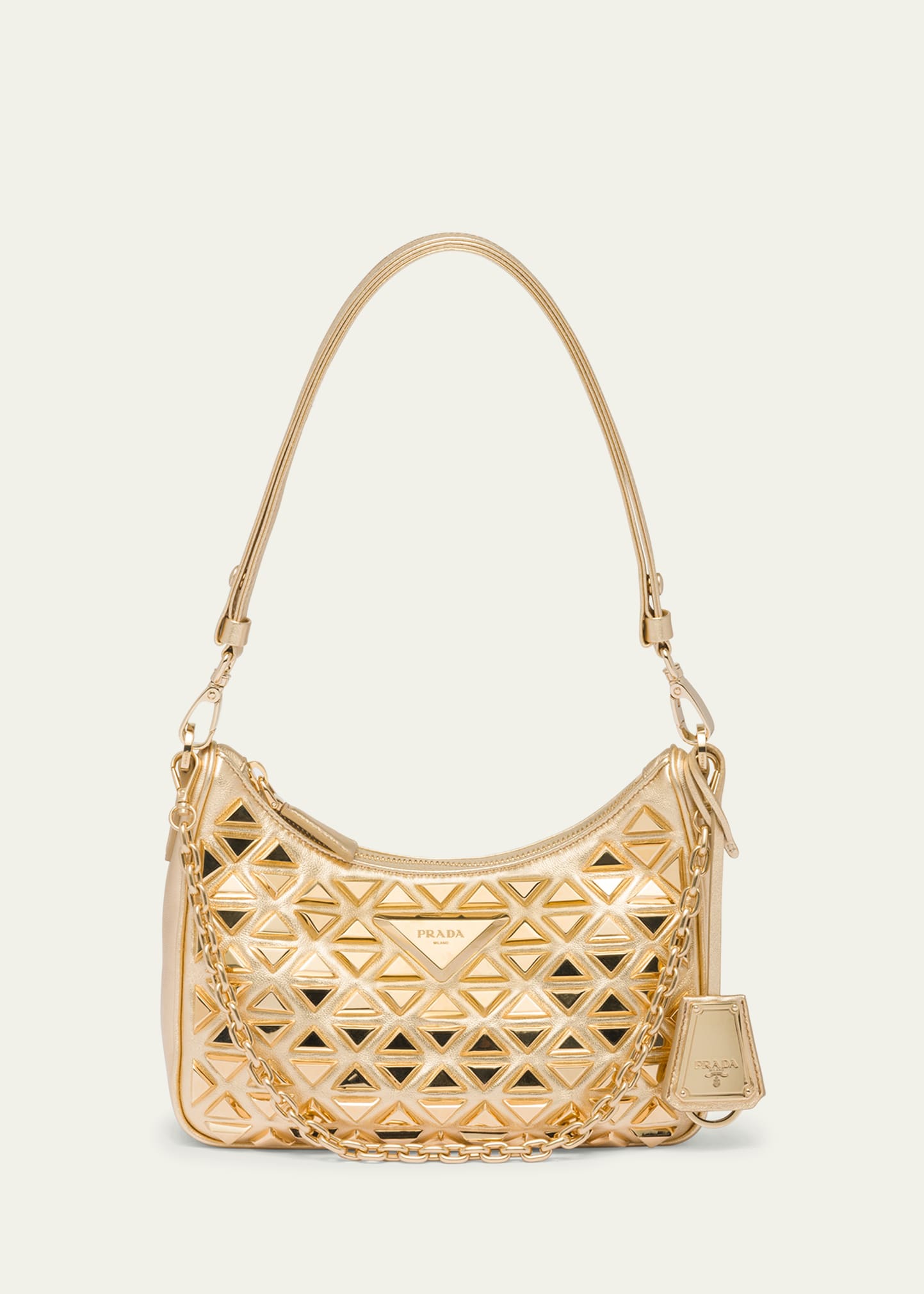 Prada Triangle Metallic Leather Shoulder Bag In F0522 Platino