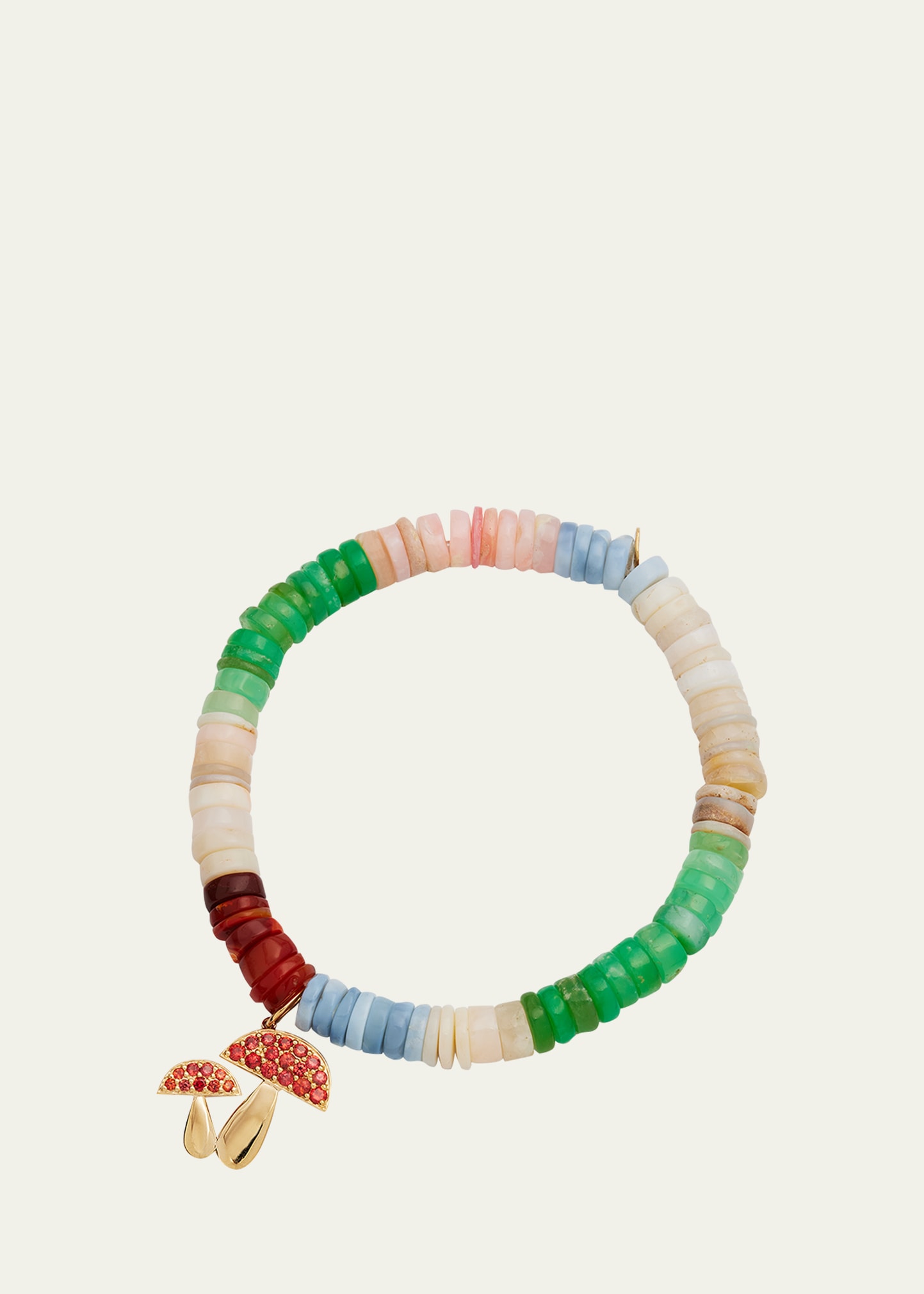 Sydney Evan Mushroom Charm On Mixed Opal Wheel Bead Bracelet In Multi