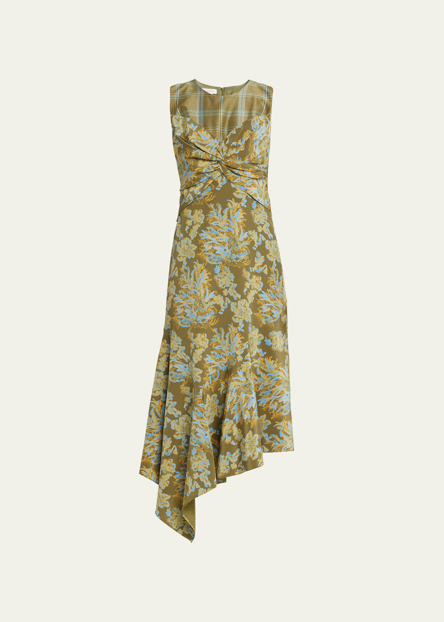 Shop Lafayette 148 Patchwork-print Twist-front Maxi Dress In Chive Multi
