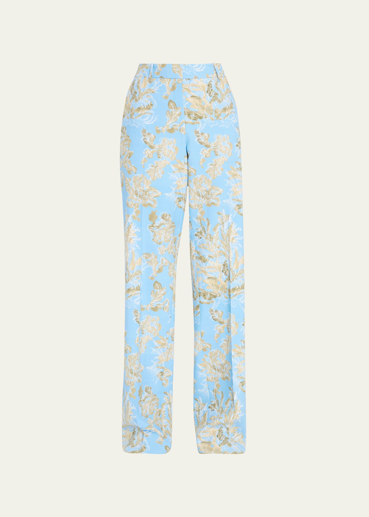 Shop Lafayette 148 Gates Floral-print Straight-leg Pants In Cool Blue Multi