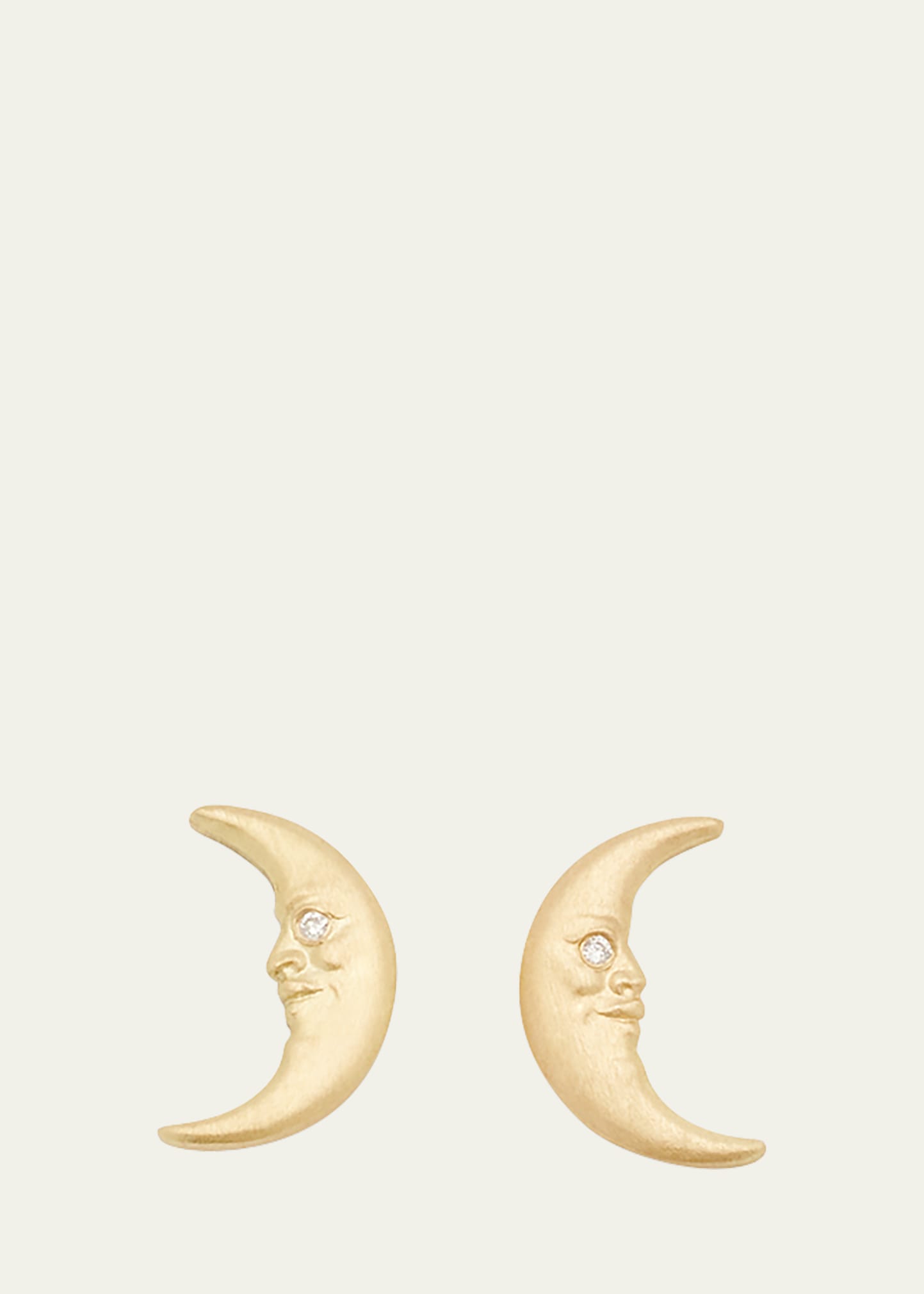 Anthony Lent Tiny Crescent Moonface Stud Earrings in 18k Gold with Diamonds