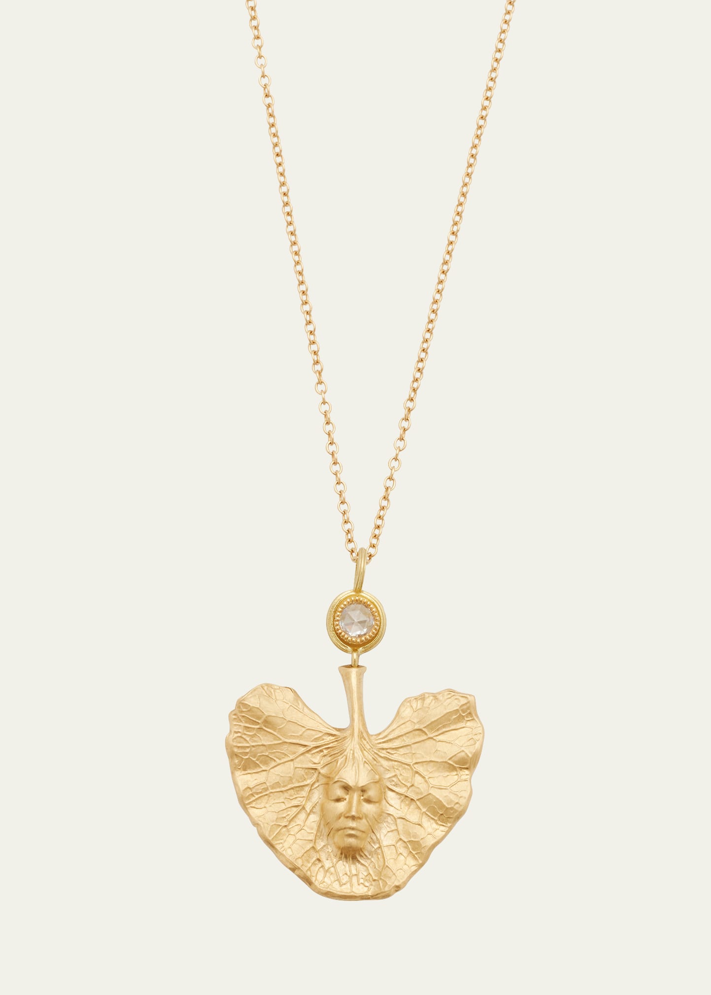 Anthony Lent Shoko Leaf Pendant in 18k Gold with Rose-Cut Diamond