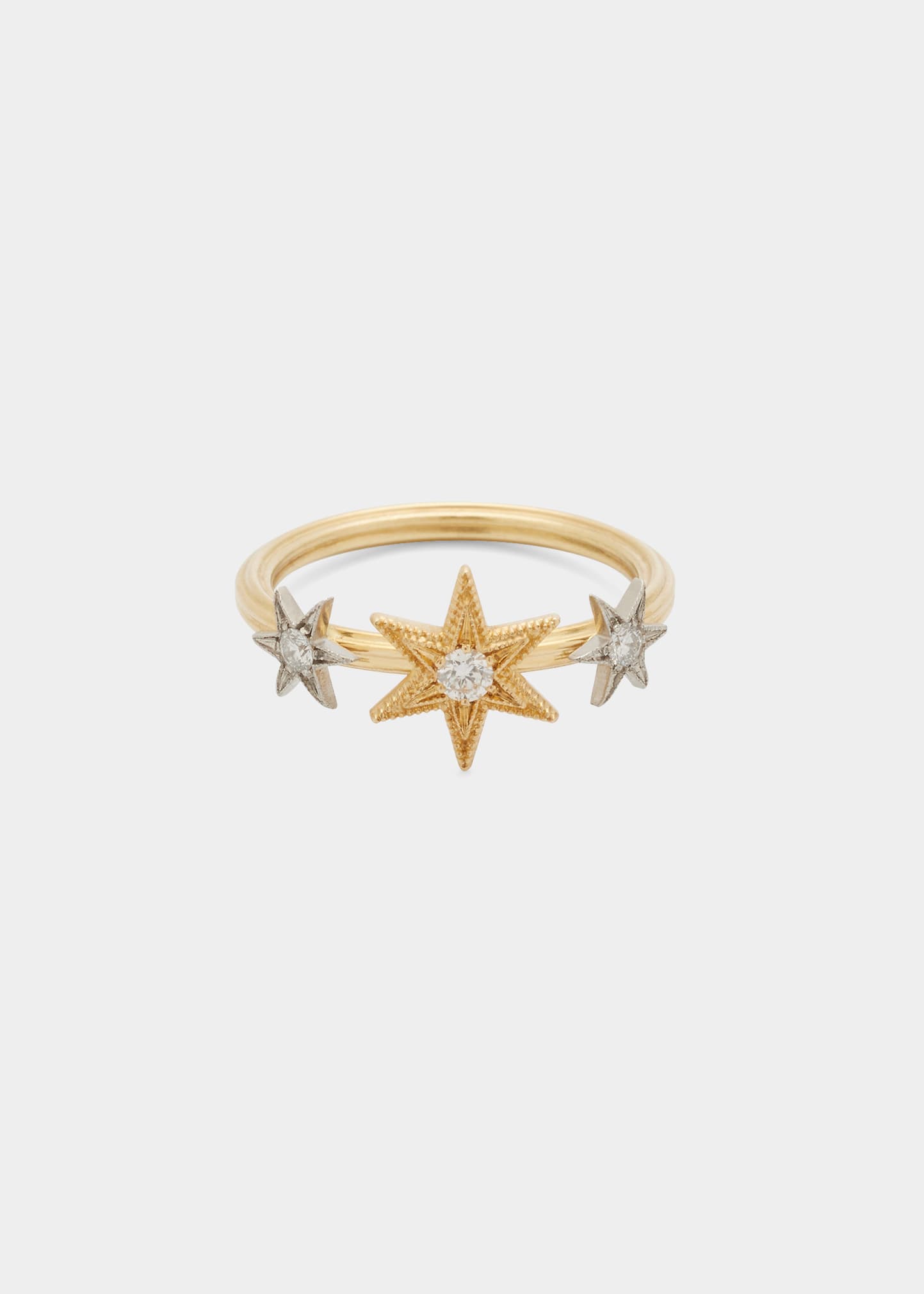Three Star Ring with Diamonds in 18k Gold and Platinum