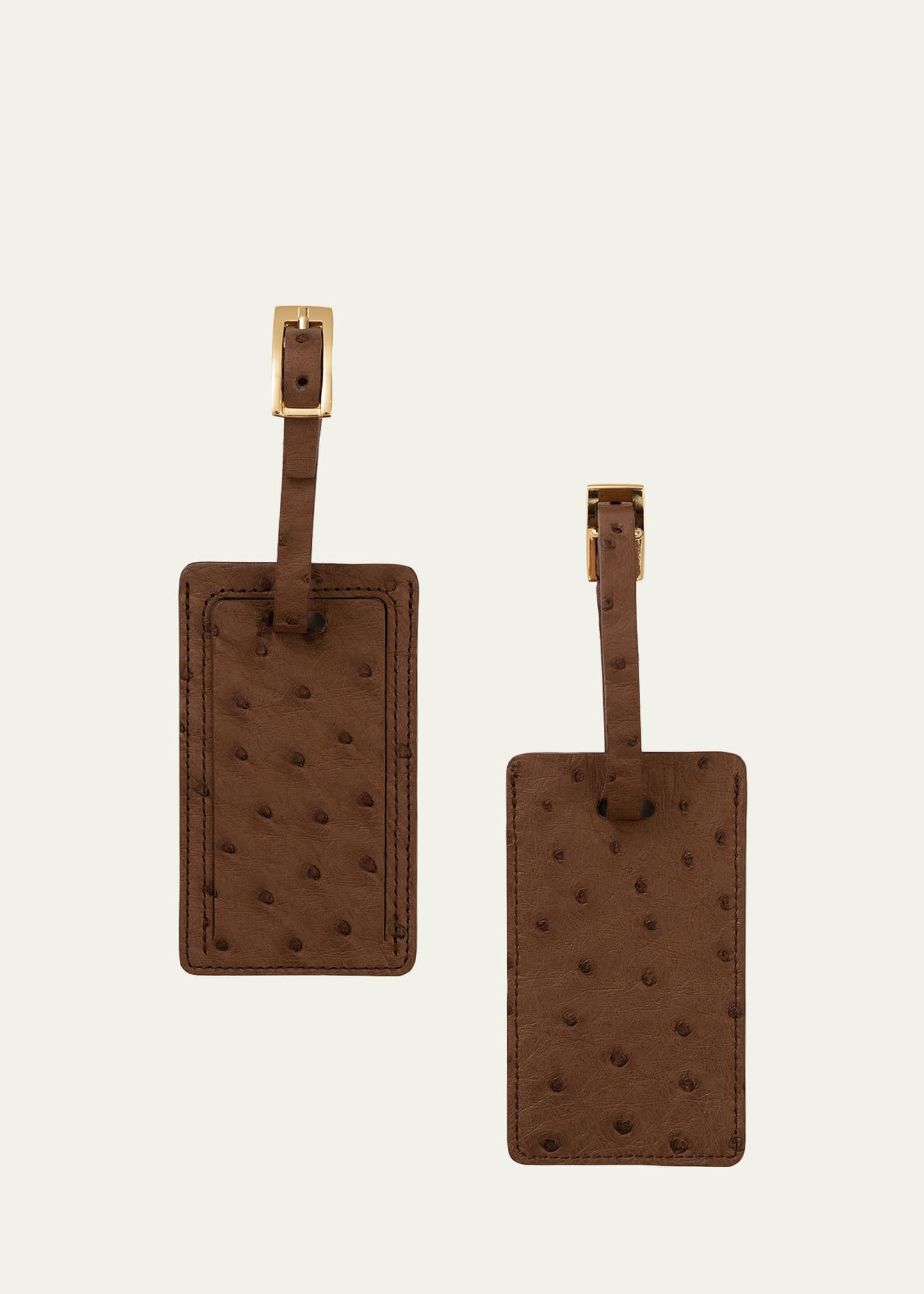 Abas Ostrich Leather Luggage Tag, Set Of 2 In Brown