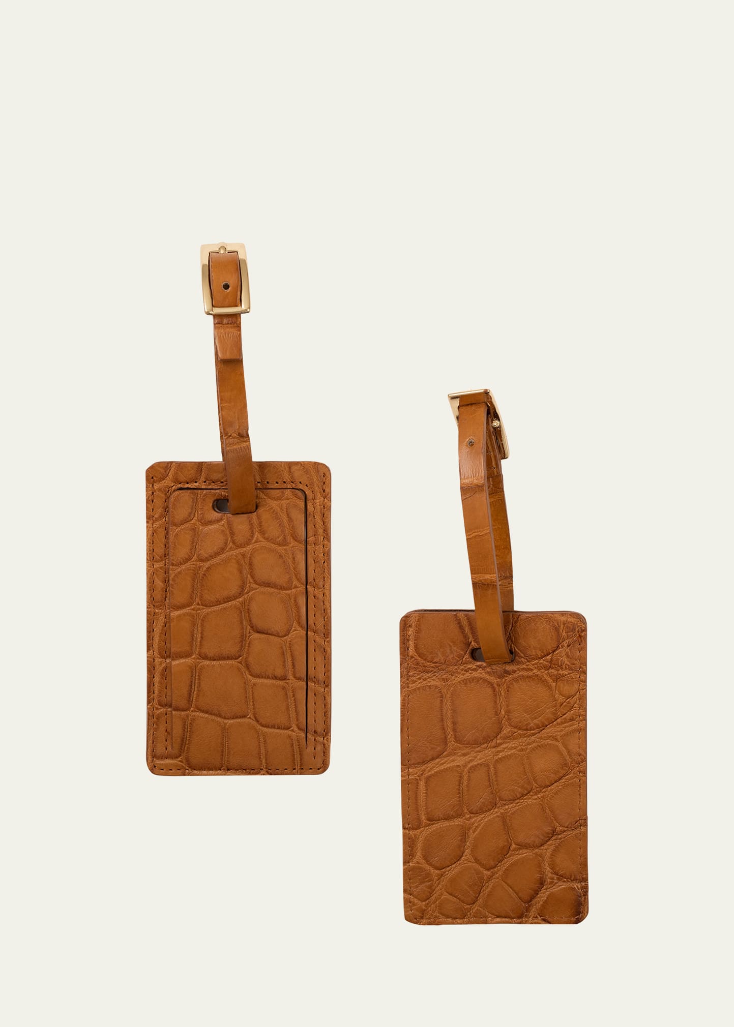 Shop Abas Alligator Leather Luggage Tag, Set Of 2 In Tan