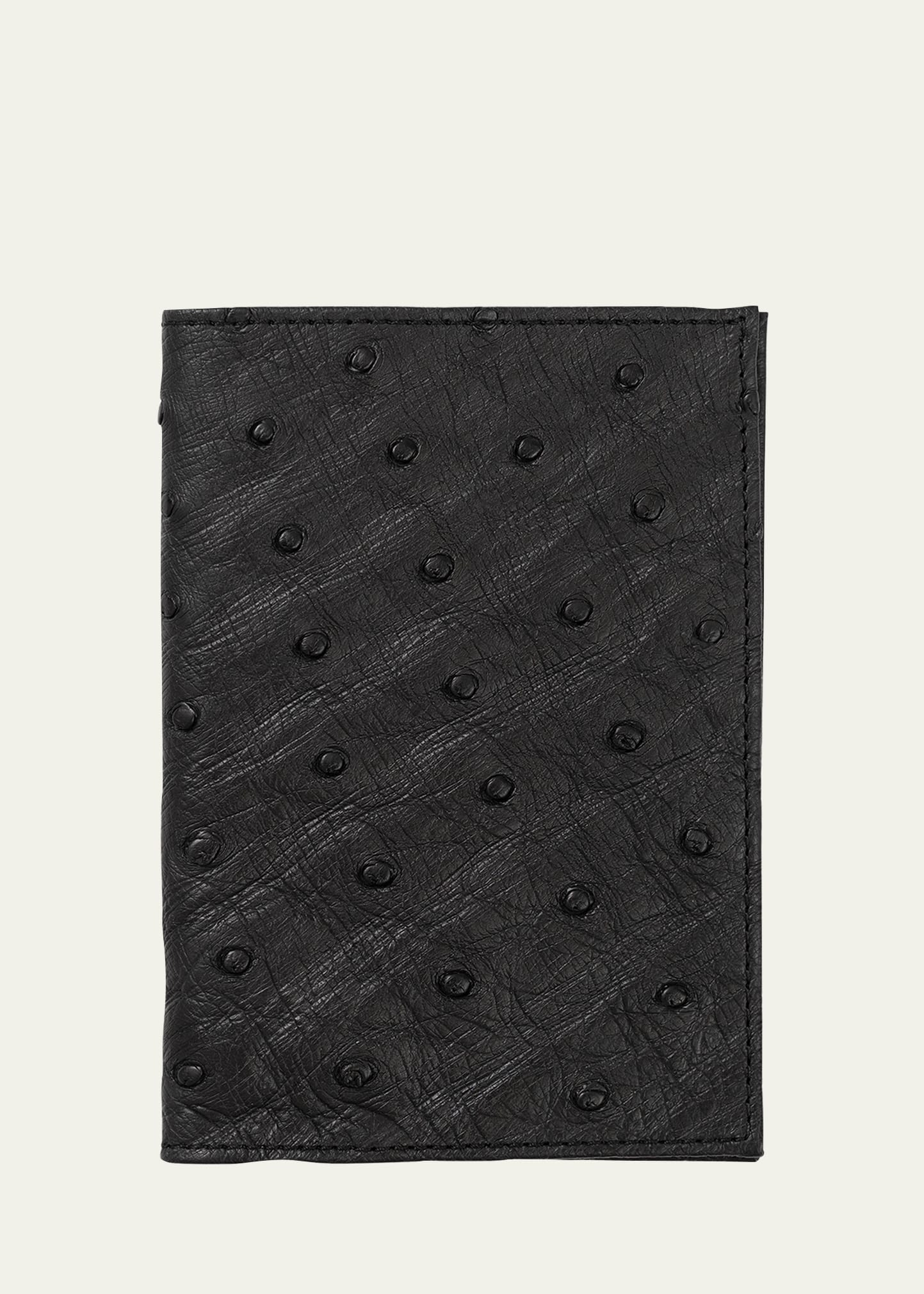Abas Ostrich Leather Passport Booklet In Black