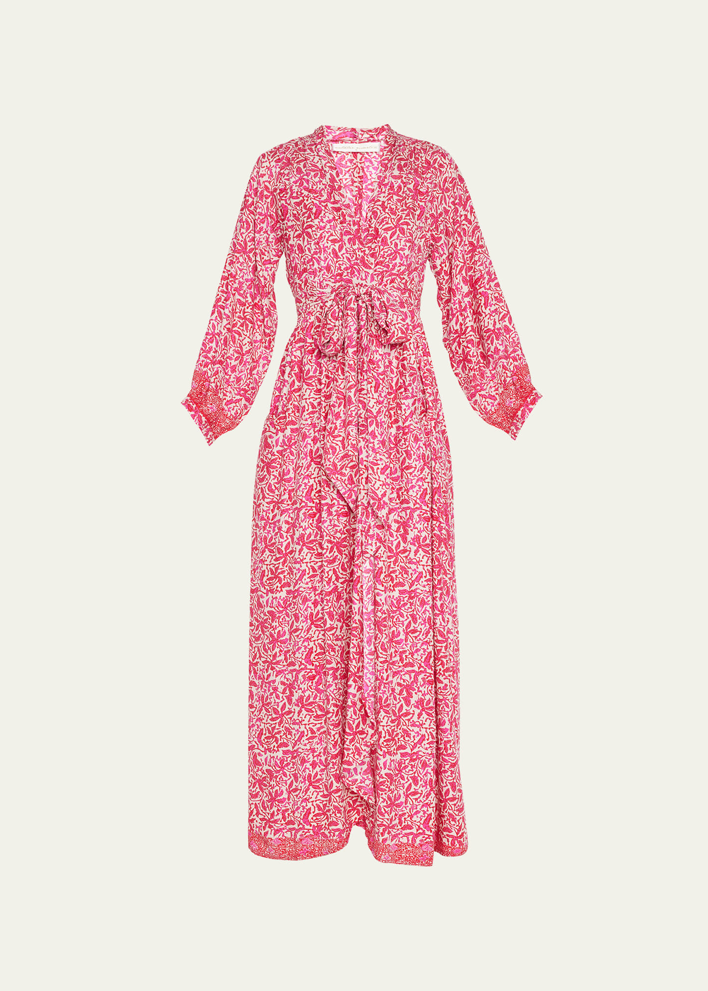 Nico Long-Sleeve Printed Silk Maxi with Sash