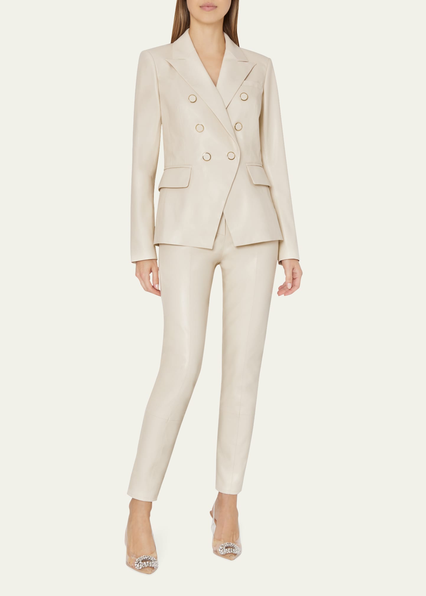 Milly Inez Double-breasted Vegan Leather Blazer In Ecru