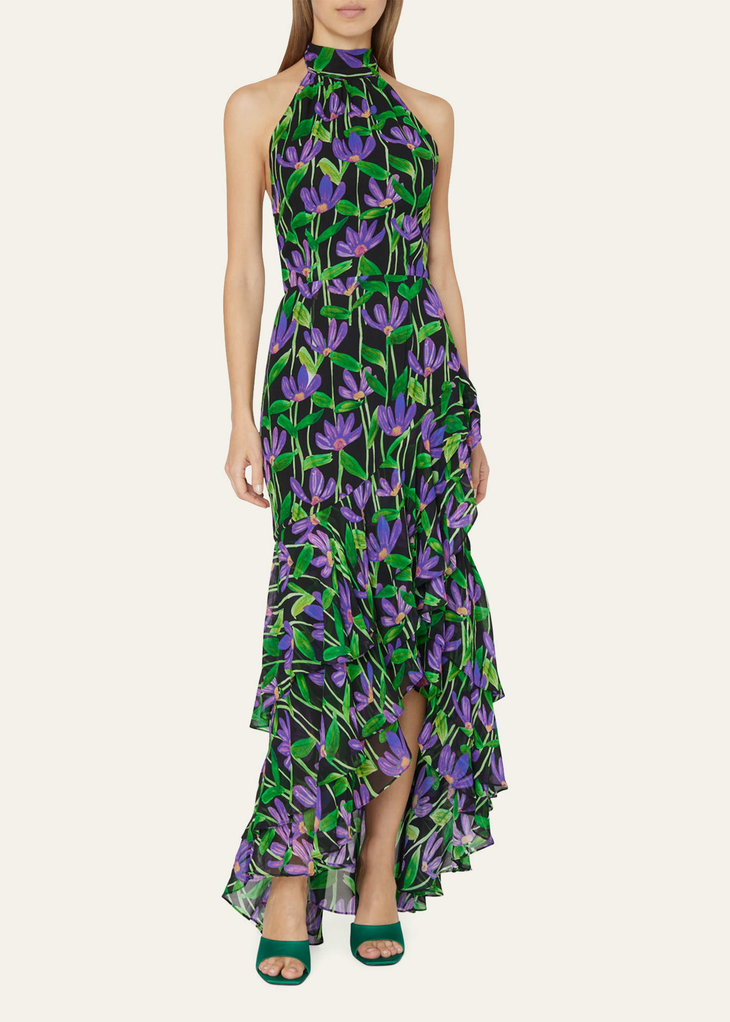 MILLY LINLEY TIERED FLORAL-PRINT HALTER DRESS