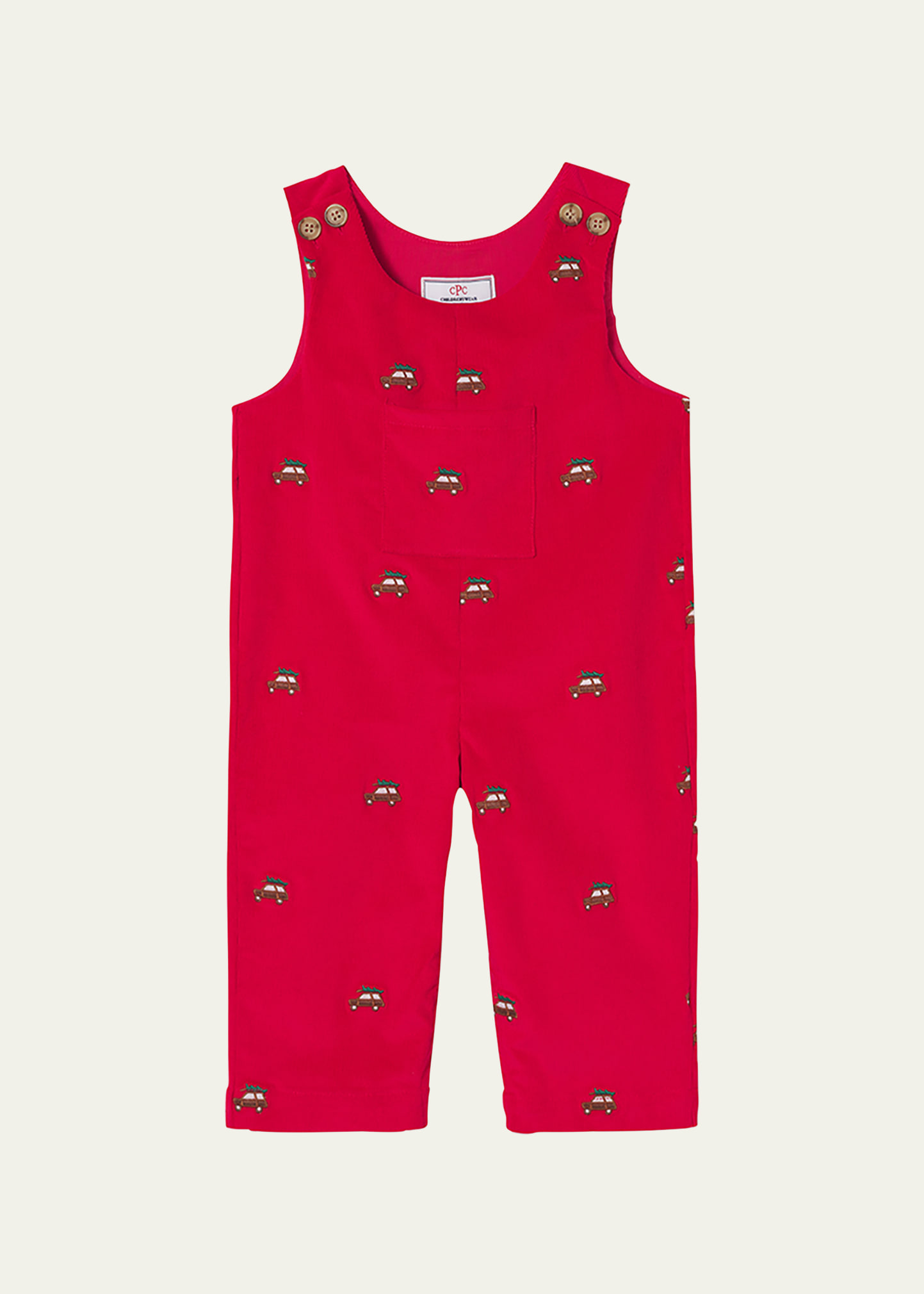 Boy's Tucker Embroidered Festive Coverall, Size Newborn-24M