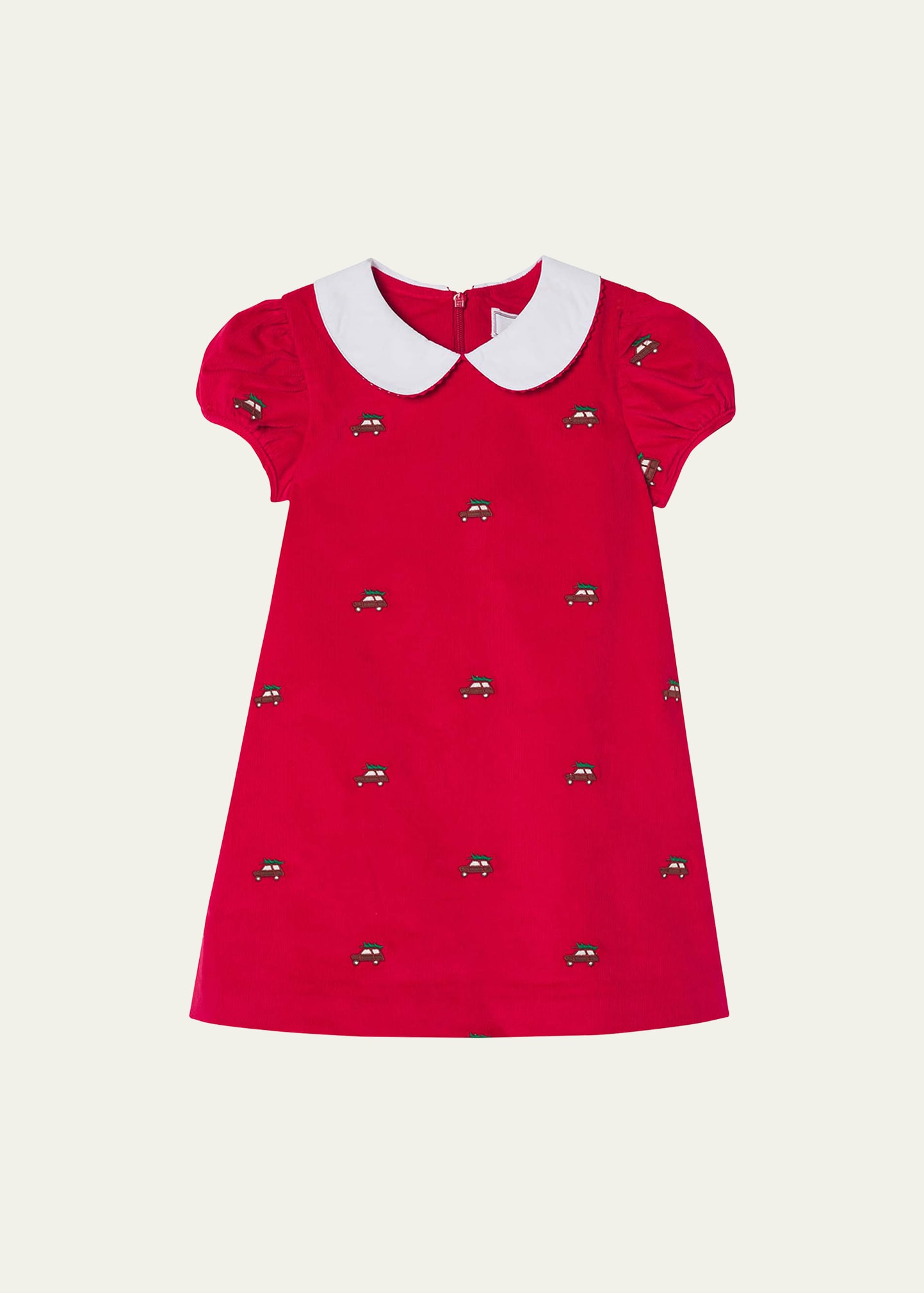 Girl's Paige Festive Car Embroidered Corduroy Dress, Size 6M-8
