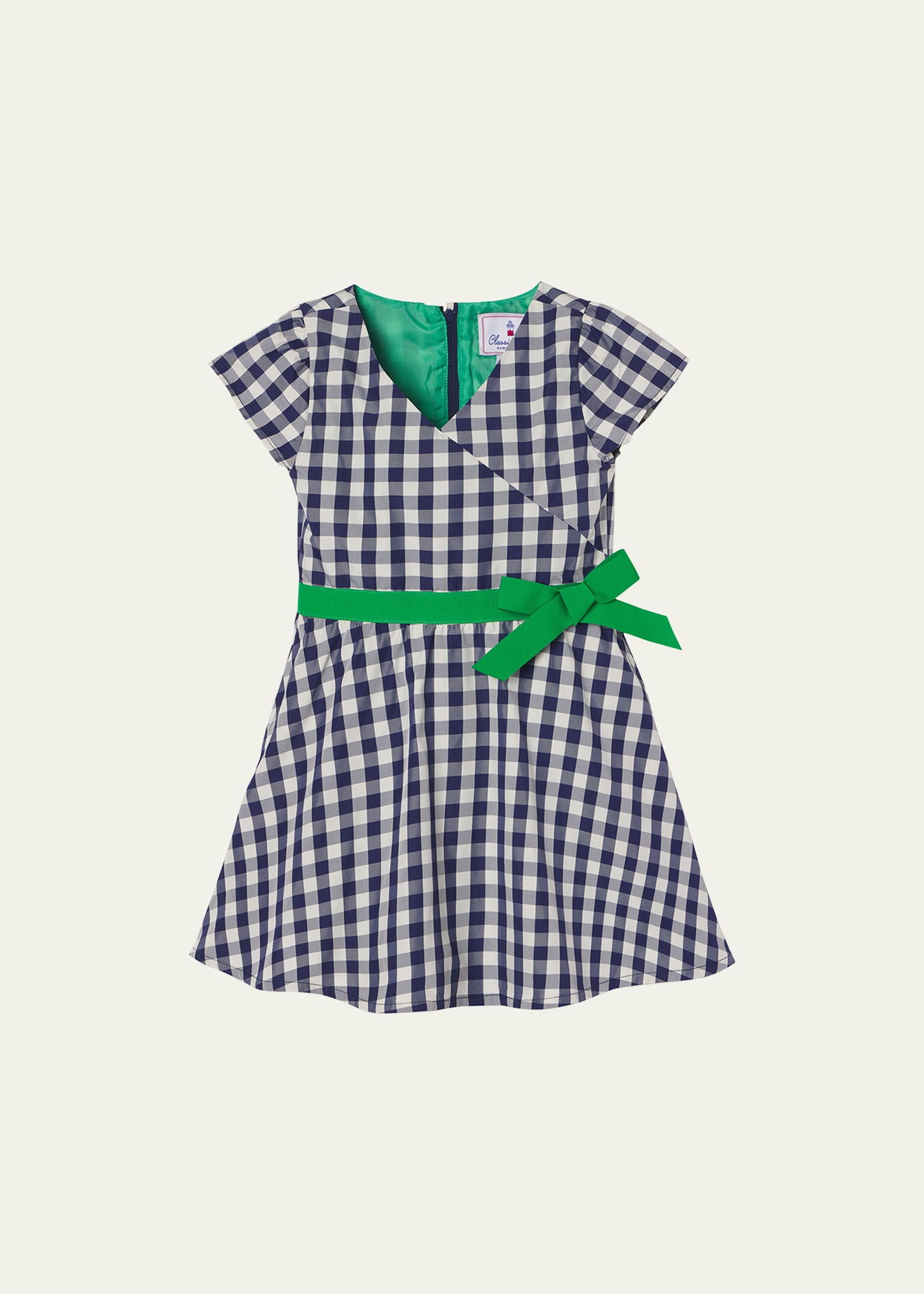 Girl's Ann Gingham-Print Wrap Dress, Size 2-14