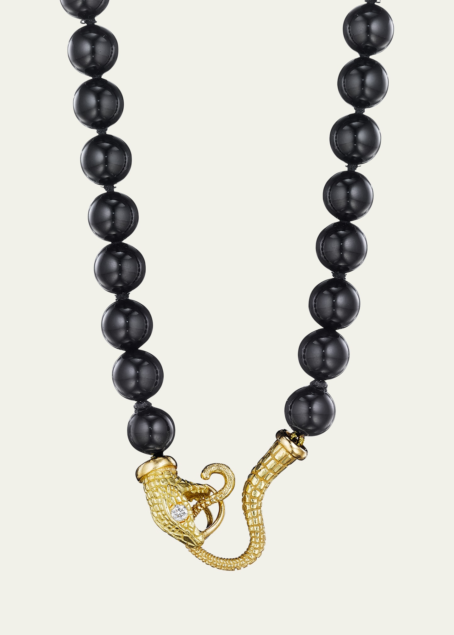 ANTHONY LENT BLACK ONYX BEAD SERPENT NECKLACE IN 18K GOLD AND DIAMONDS