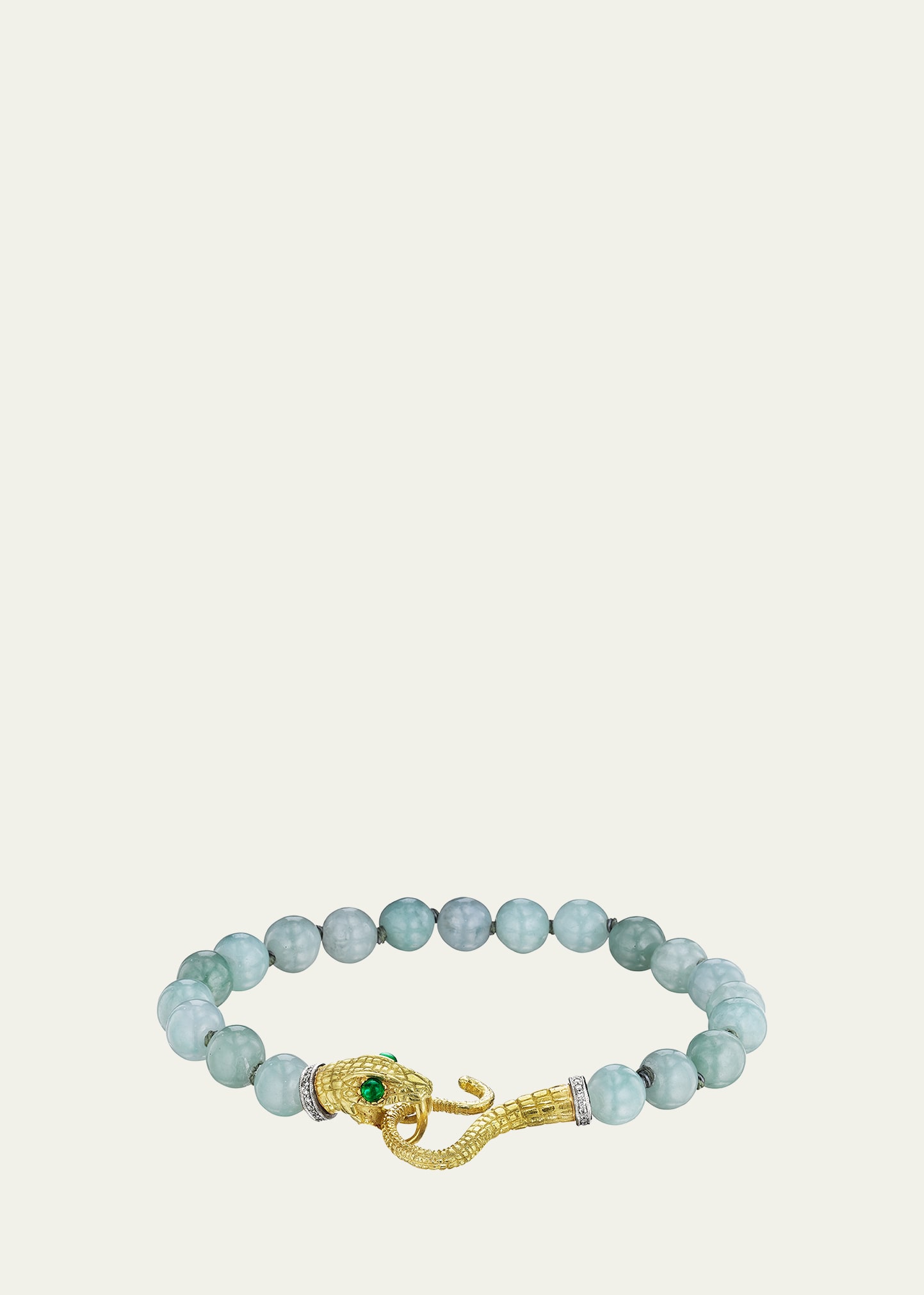 Anthony Lent Jadeite Bead Serpent Bracelet In 18k Gold With Diamonds And Emeralds In Yg