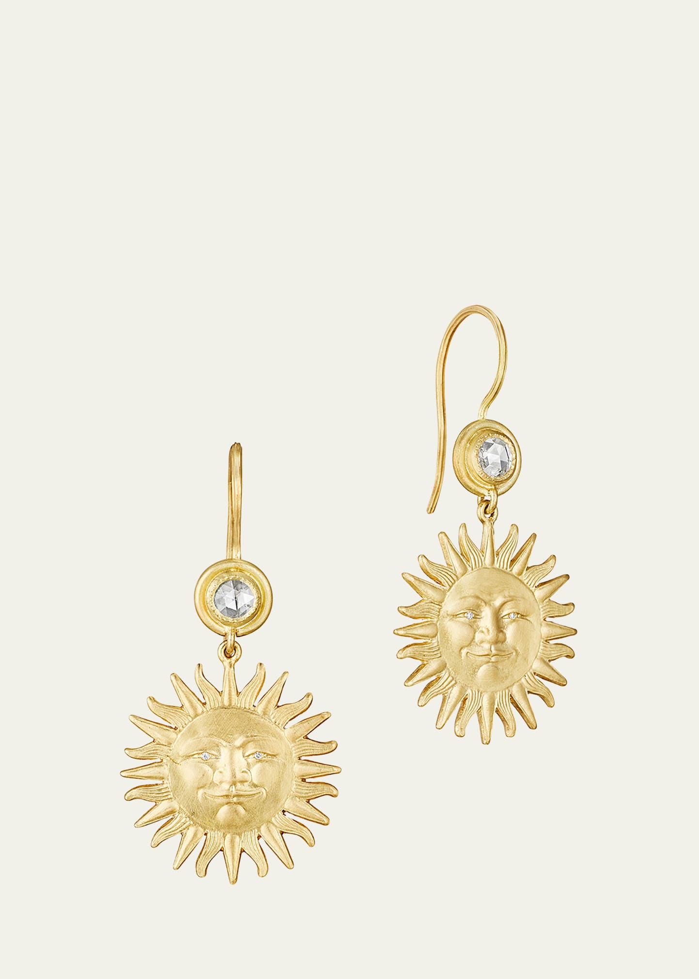 Anthony Lent Sunface Earrings in 18K Gold with Diamonds