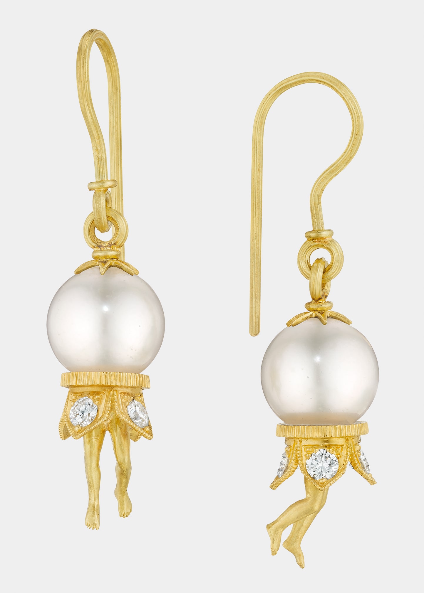 Anthony Lent Bosch Pearl Earrings In 18k Gold With Diamonds In Yg