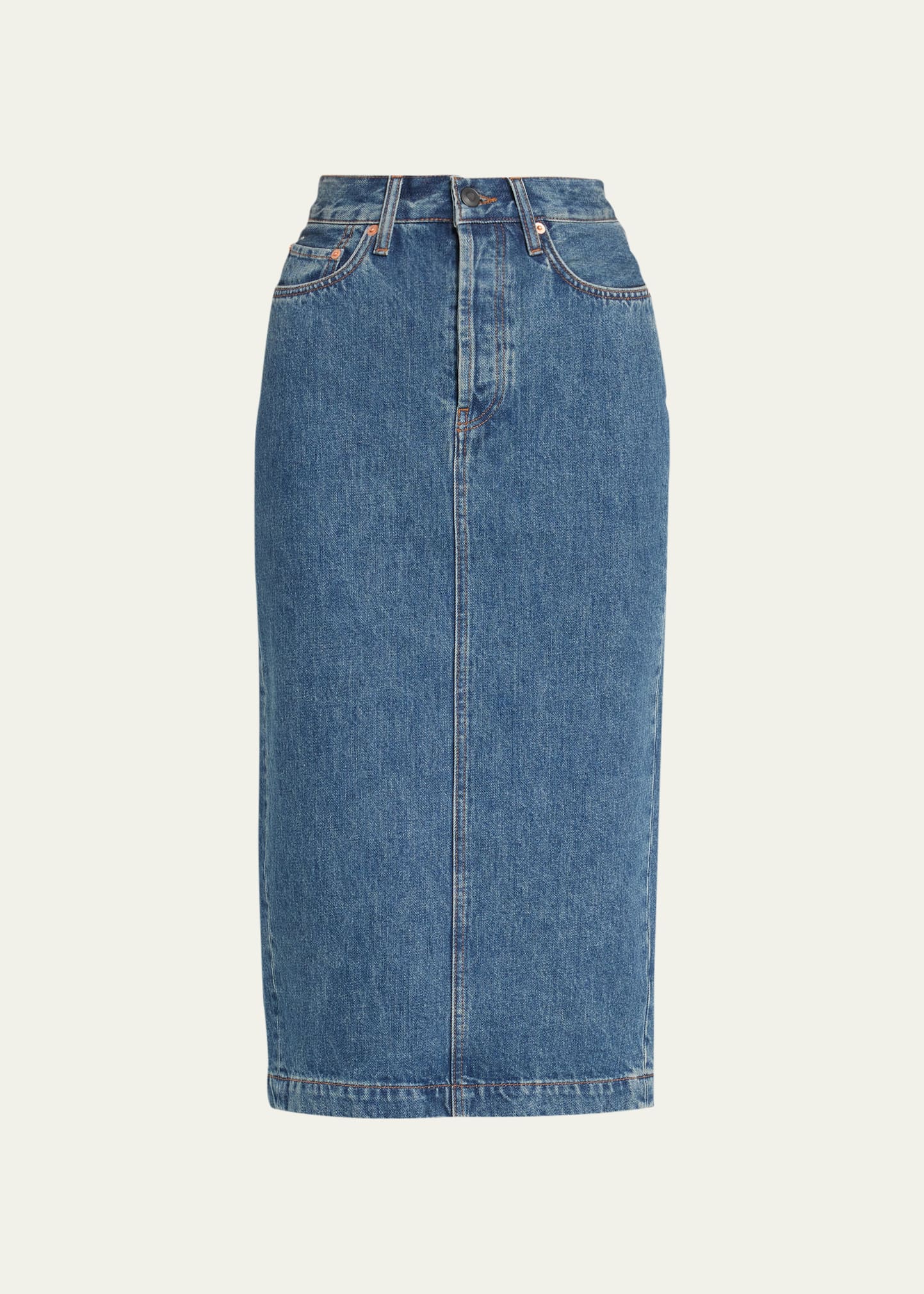 Wardrobe.nyc Indigo Faded Denim Midi Skirt In Indigo