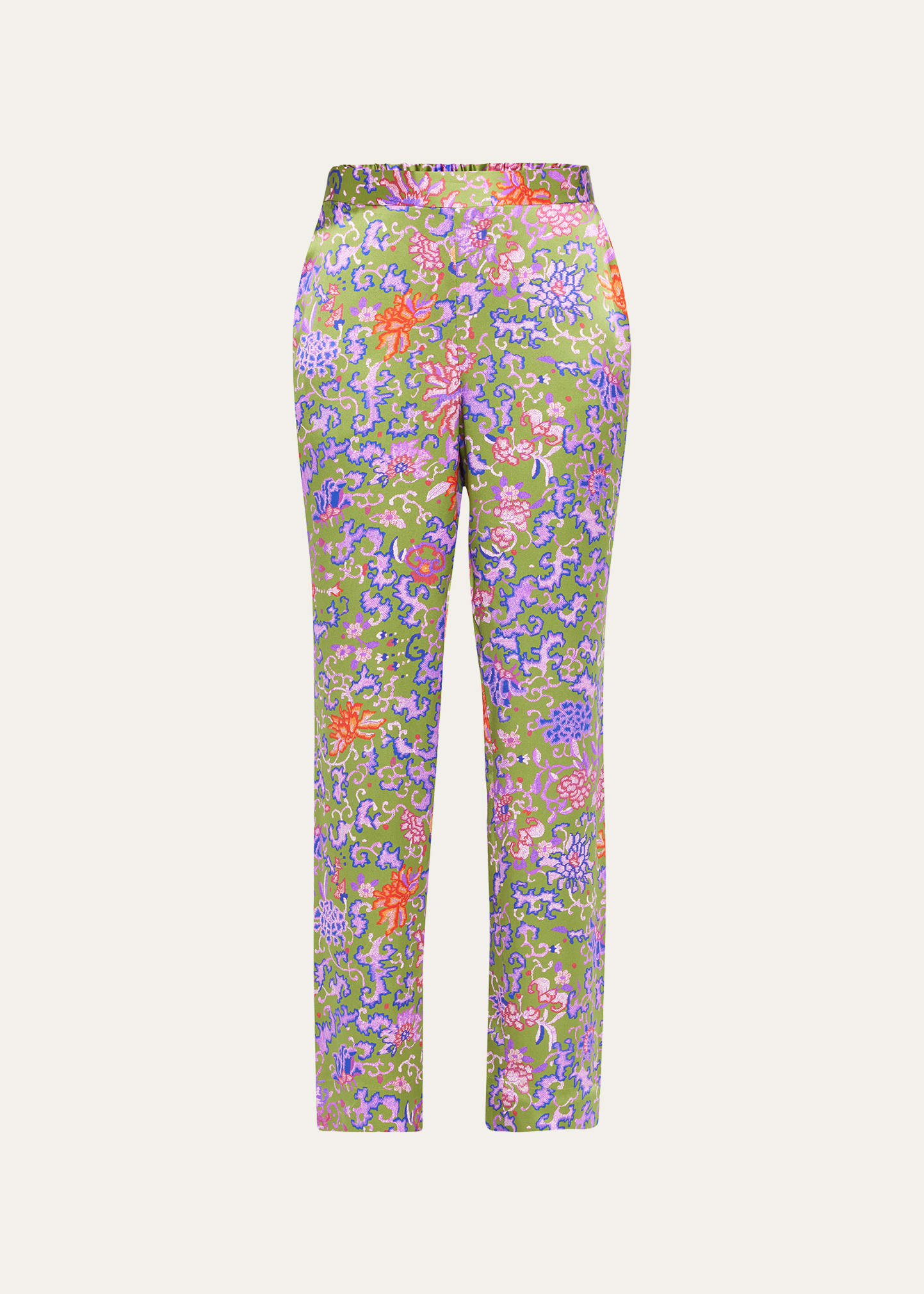 Josie Natori Yasugi Floral-Print Cropped Silk Pants