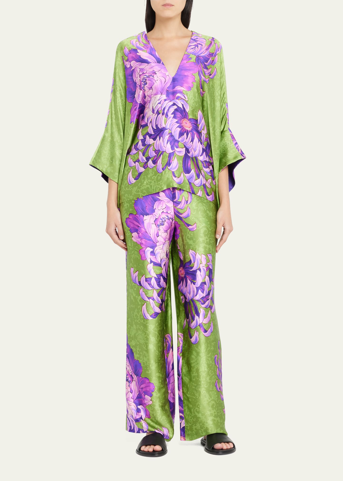 Sumida Floral-Print Kimono-Sleeve Silk Top