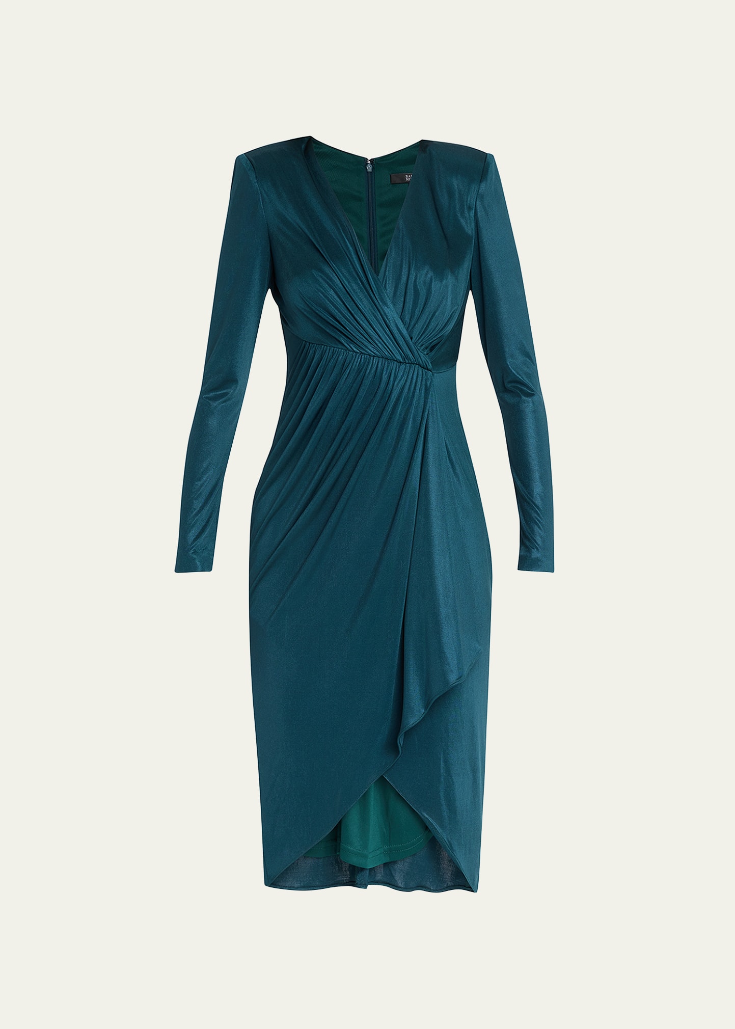 Badgley Mischka Collection Draped High-Low Midi Dress