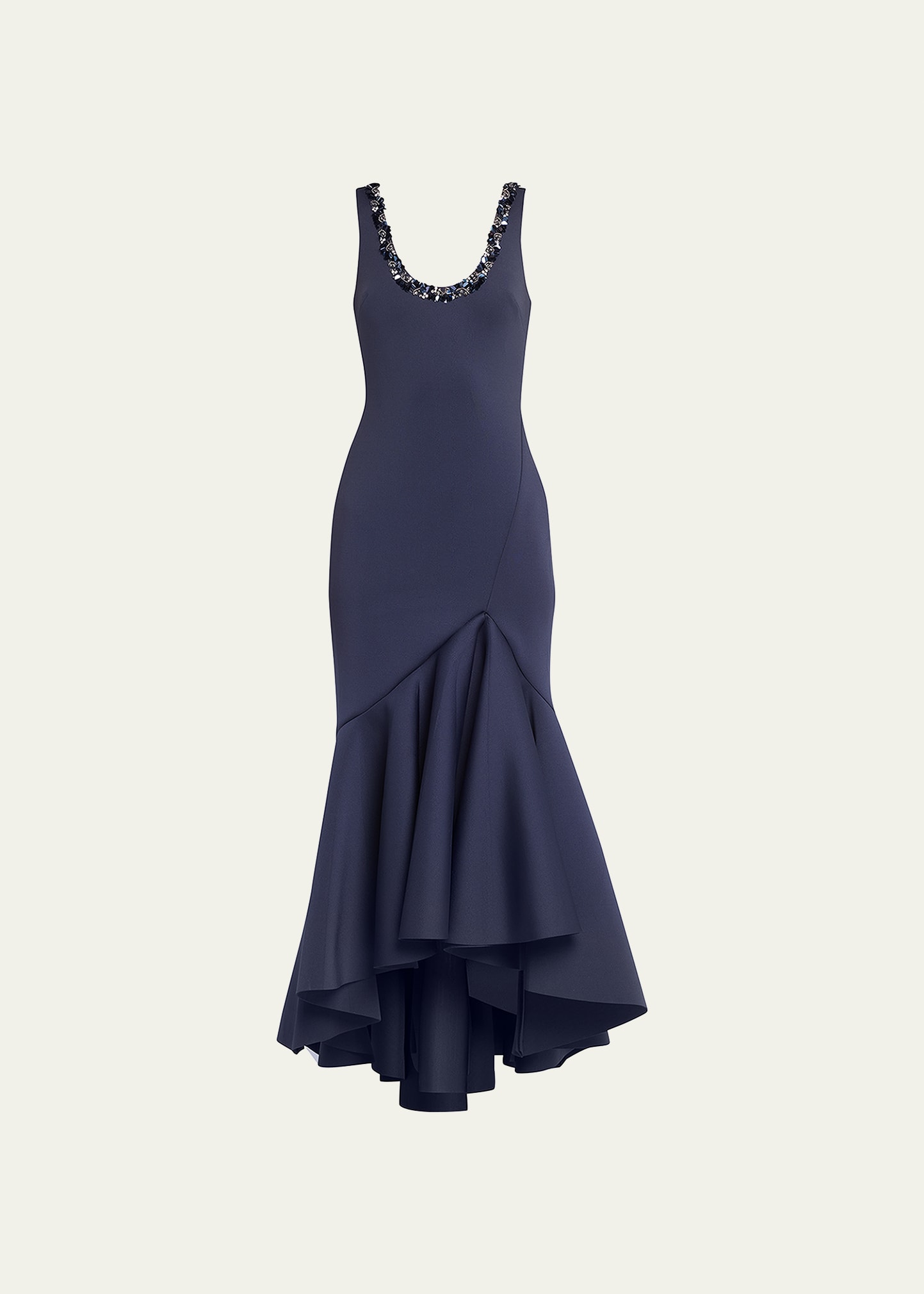 Badgley Mischka Collection Sequin-Embellished High-Low Trumpet Gown