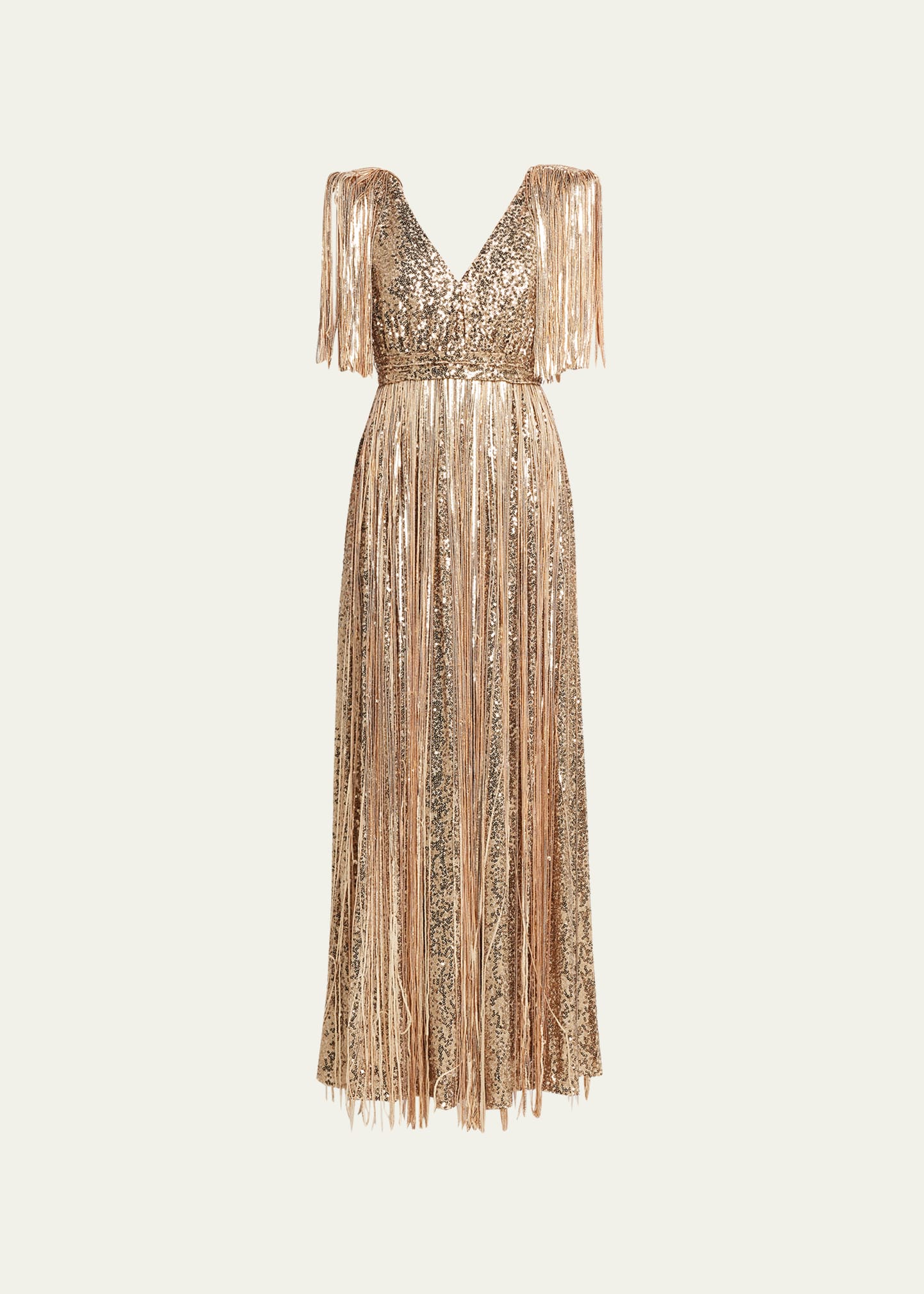 V-Neck Sequin Fringe Gown