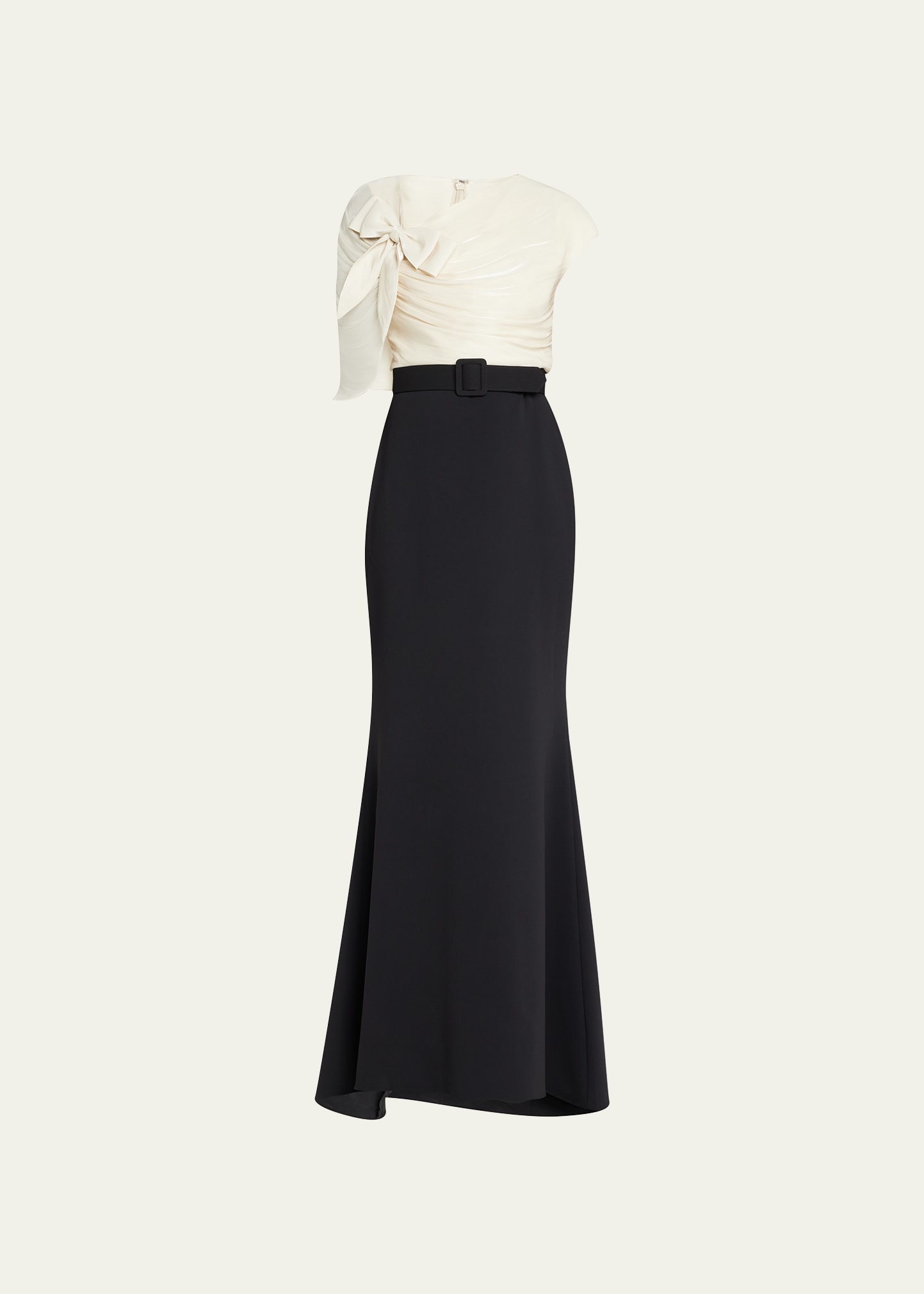 Two-Tone Asymmetric Bow-Front Gown