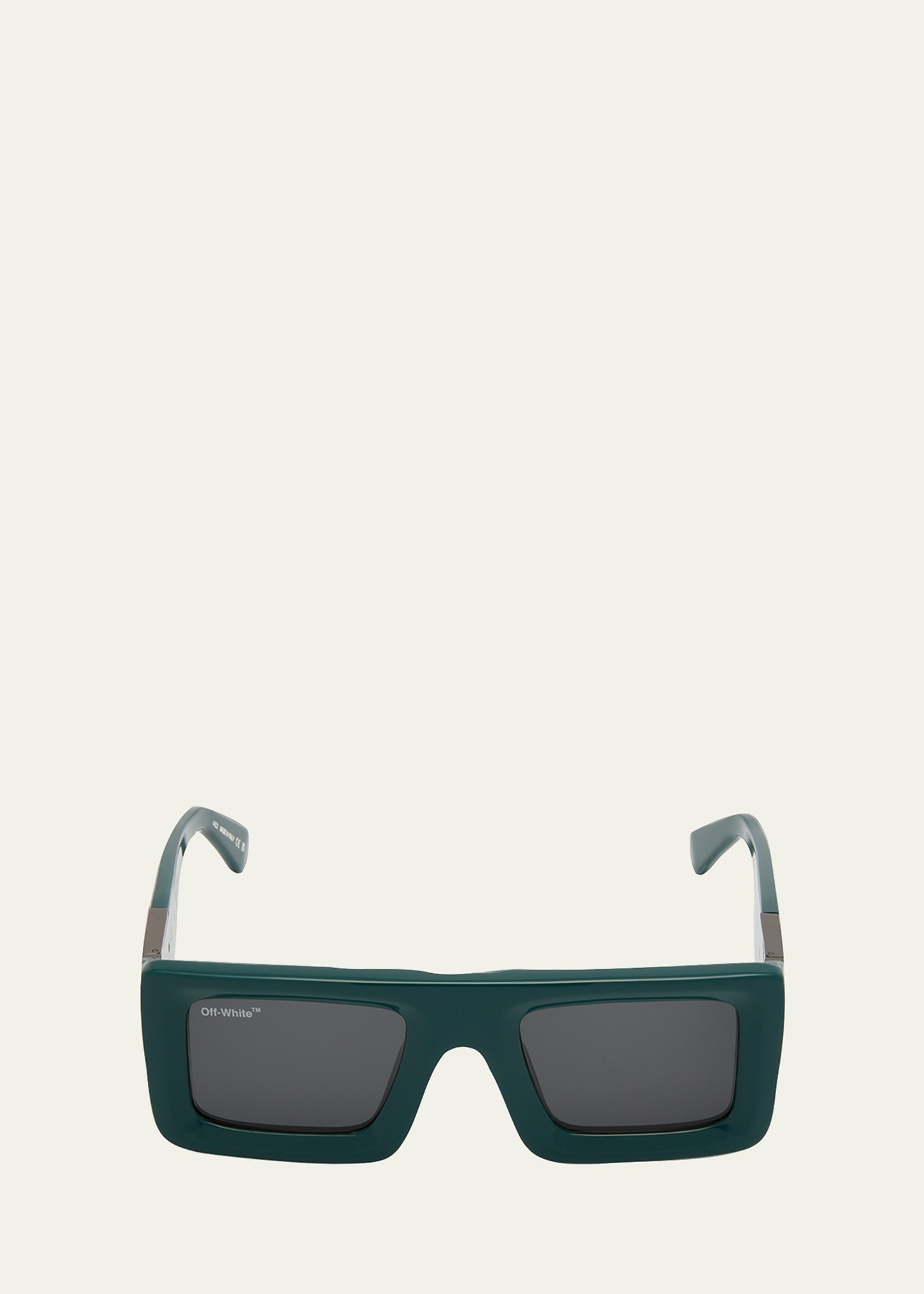 Off-white Men's Leonardo Oversized Arrows Rectangle Sunglasses In Green Dark Grey