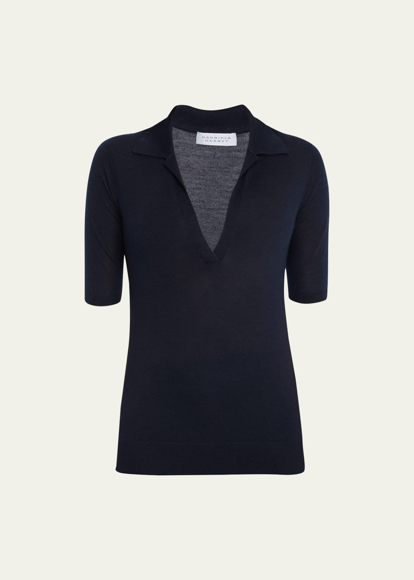 Shop Gabriela Hearst Frank Cashmere Polo Top In Dark Navy