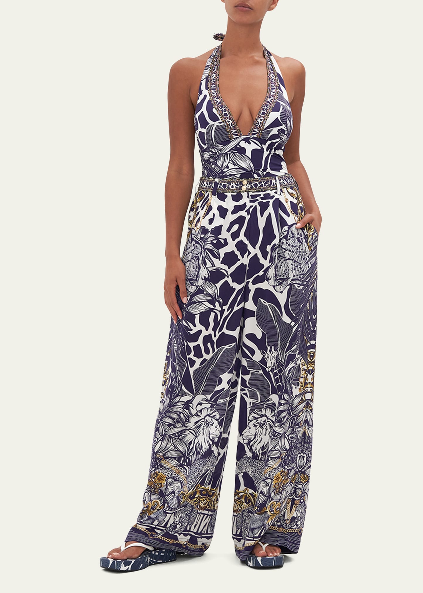 CAMILLA WIDE-LEG HIGH-WAIST ANIMAL-PRINT SILK PANTS