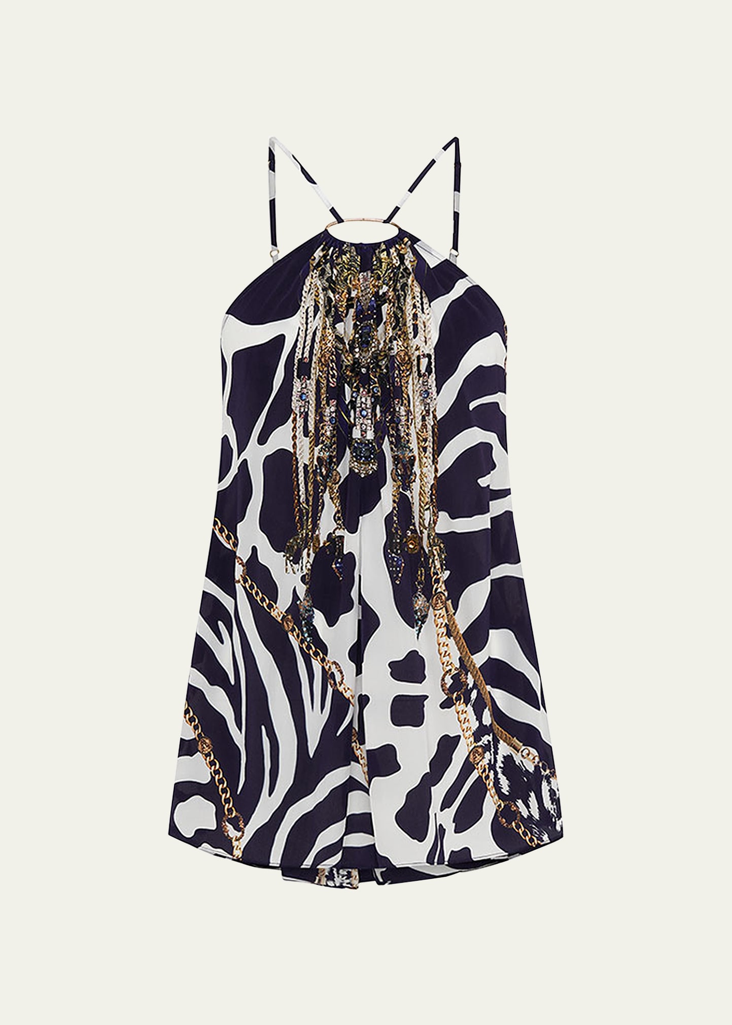 Animal-Print Silk Halter Top with Hardware