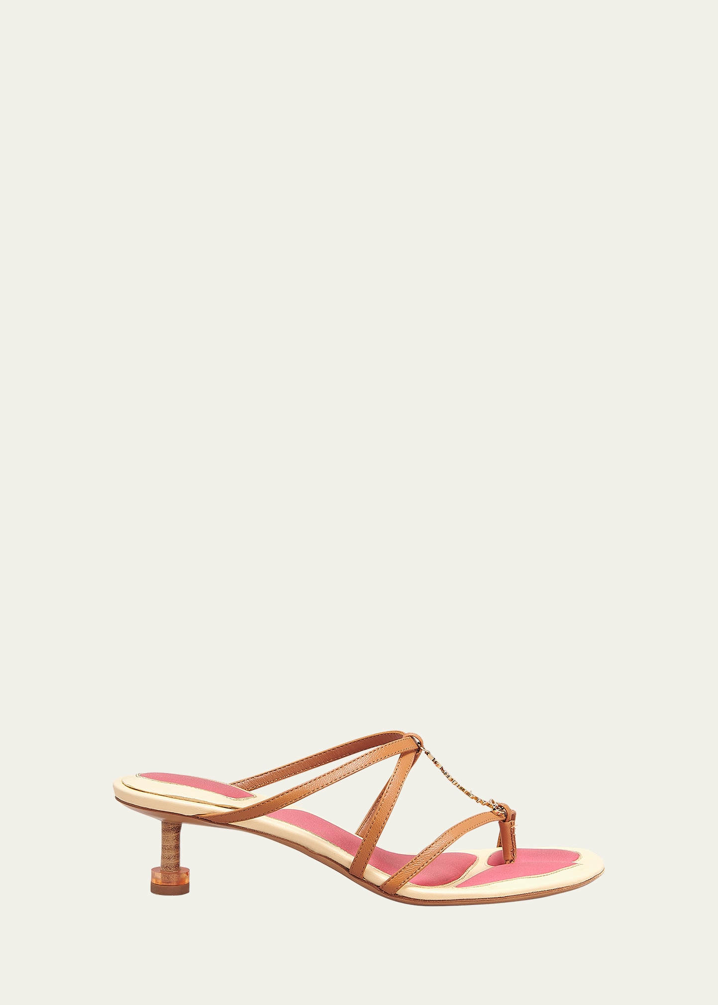 Jacquemus Leather Sculptural Sandals With Metal Signature In Light Brown
