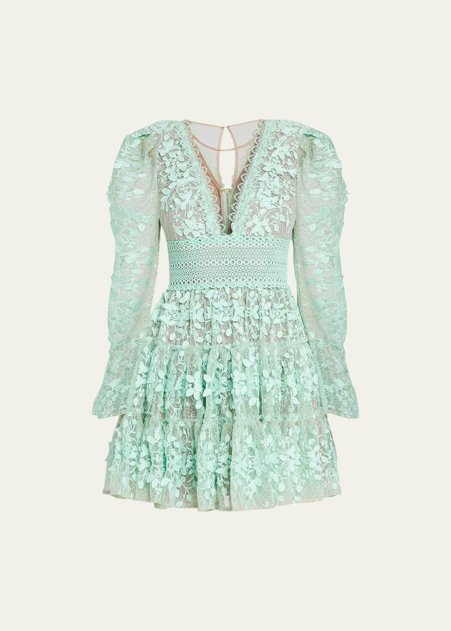 Bronx and Banco Megan Tiered Lace Applique Mini Dress