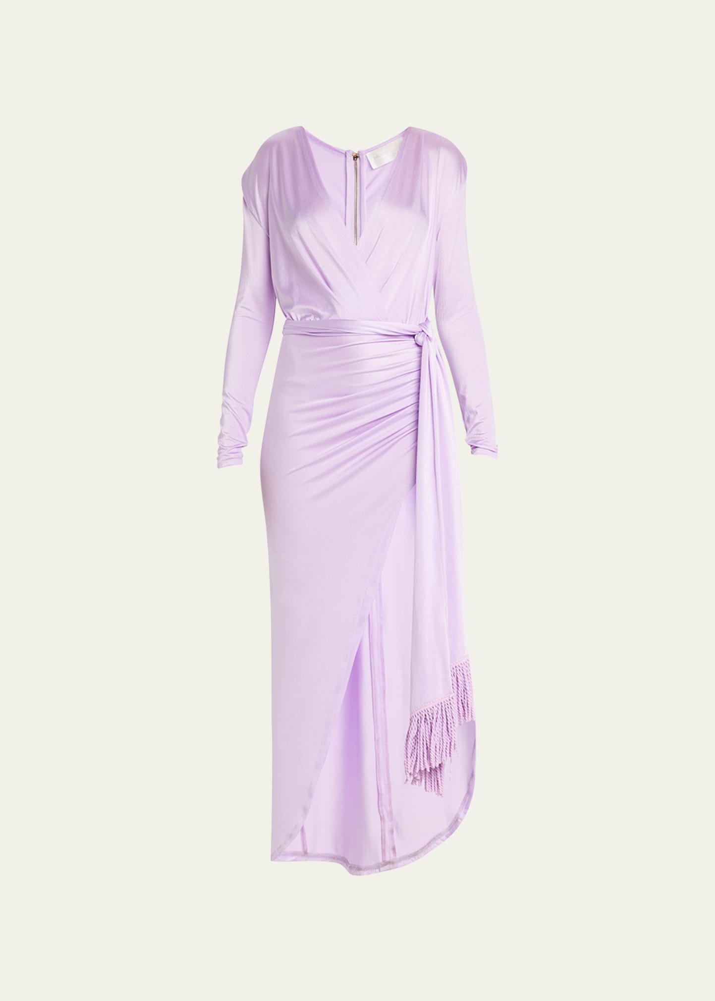 Women's Belted Satin Jersey Wrap Maxi Dress In Lilac