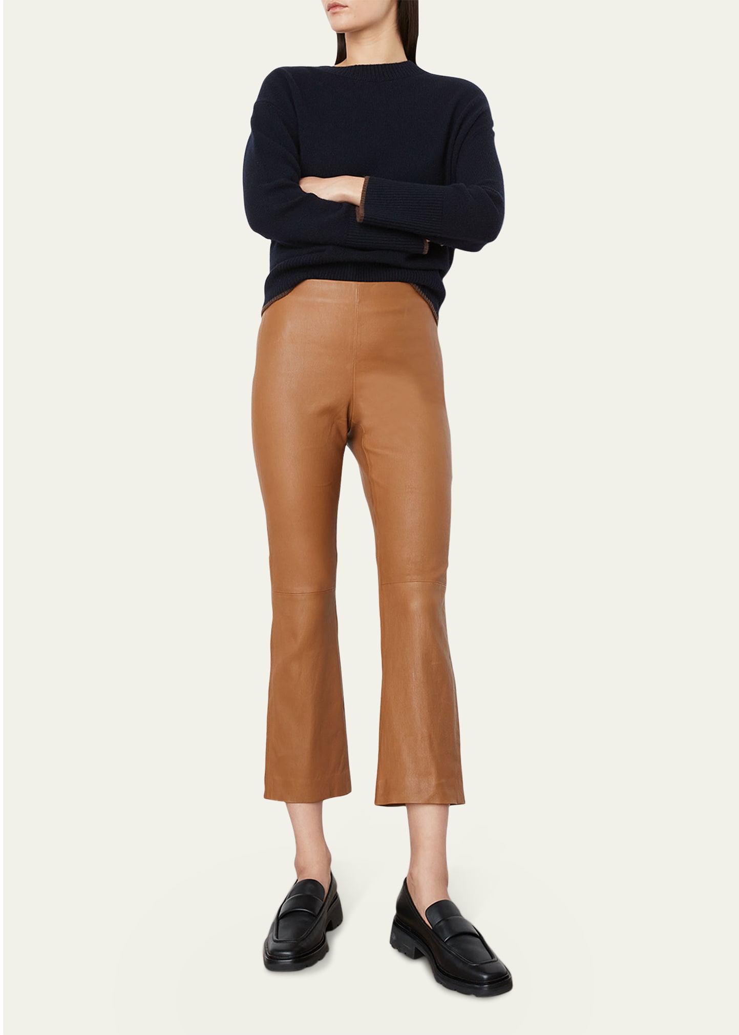 Vince Stretch Leather Cropped Flare Pants
